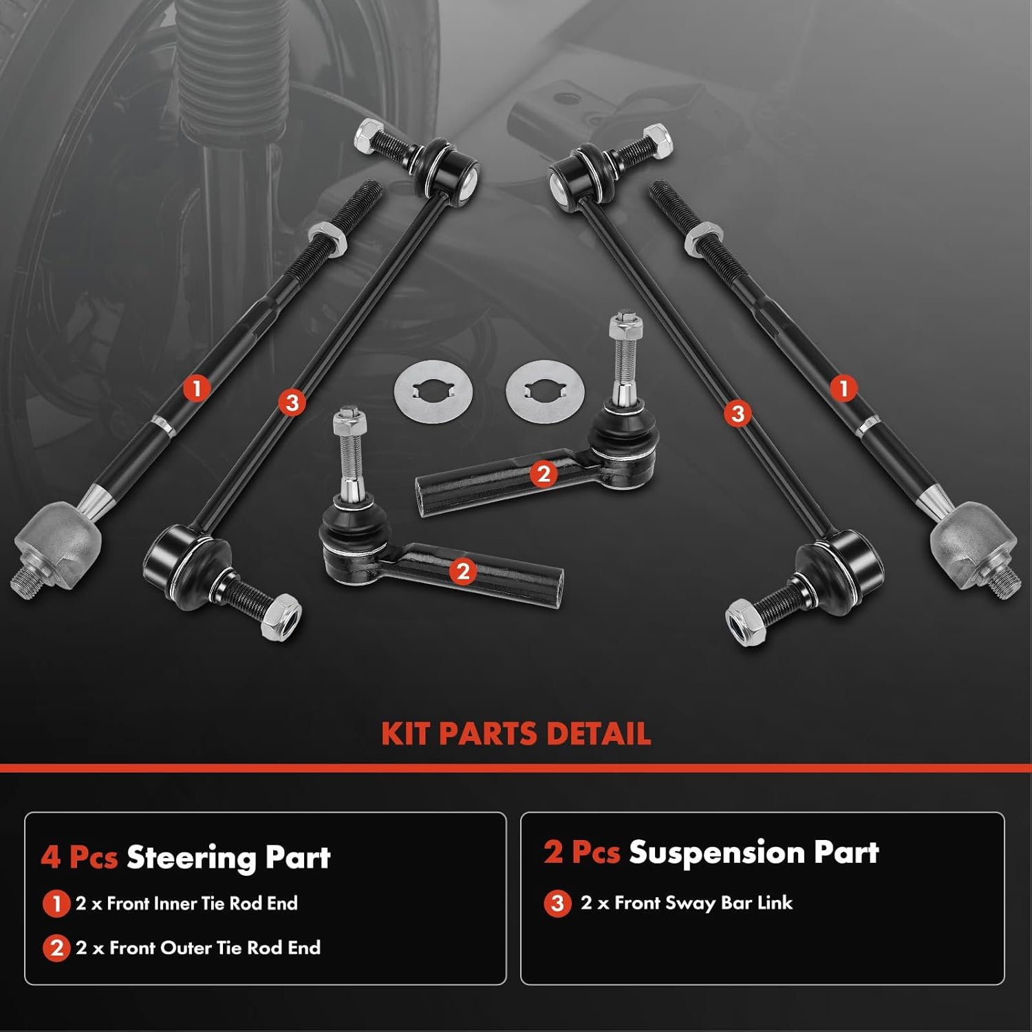 A-Premium Seft of 6, Front Sway Bar Link, Inner & Outer Tie Rod End, Compatible with Dodge Journey 2009-2018