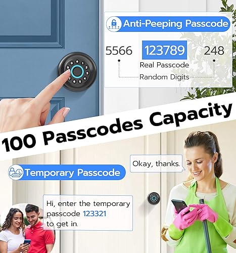 Miniatura 4 de Anweller Pomo de puerta inteligente con cerradura, teclado de código de huellas dactilares, entrada sin llave, electrónico, digital, biométrico,