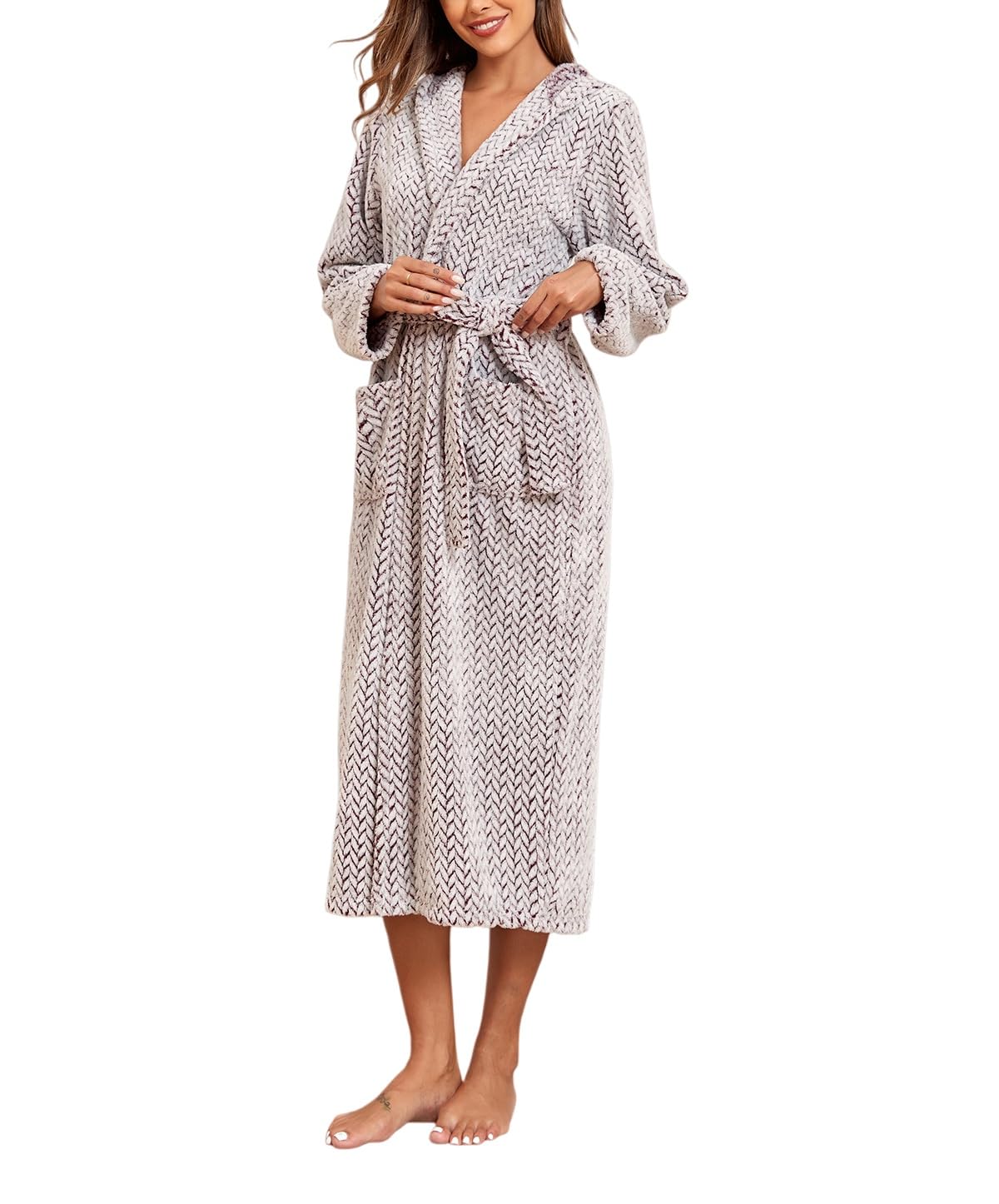 Albornoz Largo de Franela con Capucha para Mujer, Ropa de Dormir Holgada, Cálida y Esponjosa, de Manga Larga, Muy Suave, para El Hogar, para Invierno