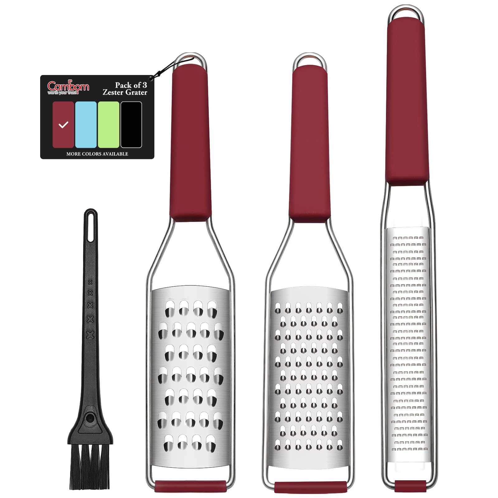 Cambom Cheese Grater Citrus Zester Lemon Zester, Pack of 3, Red