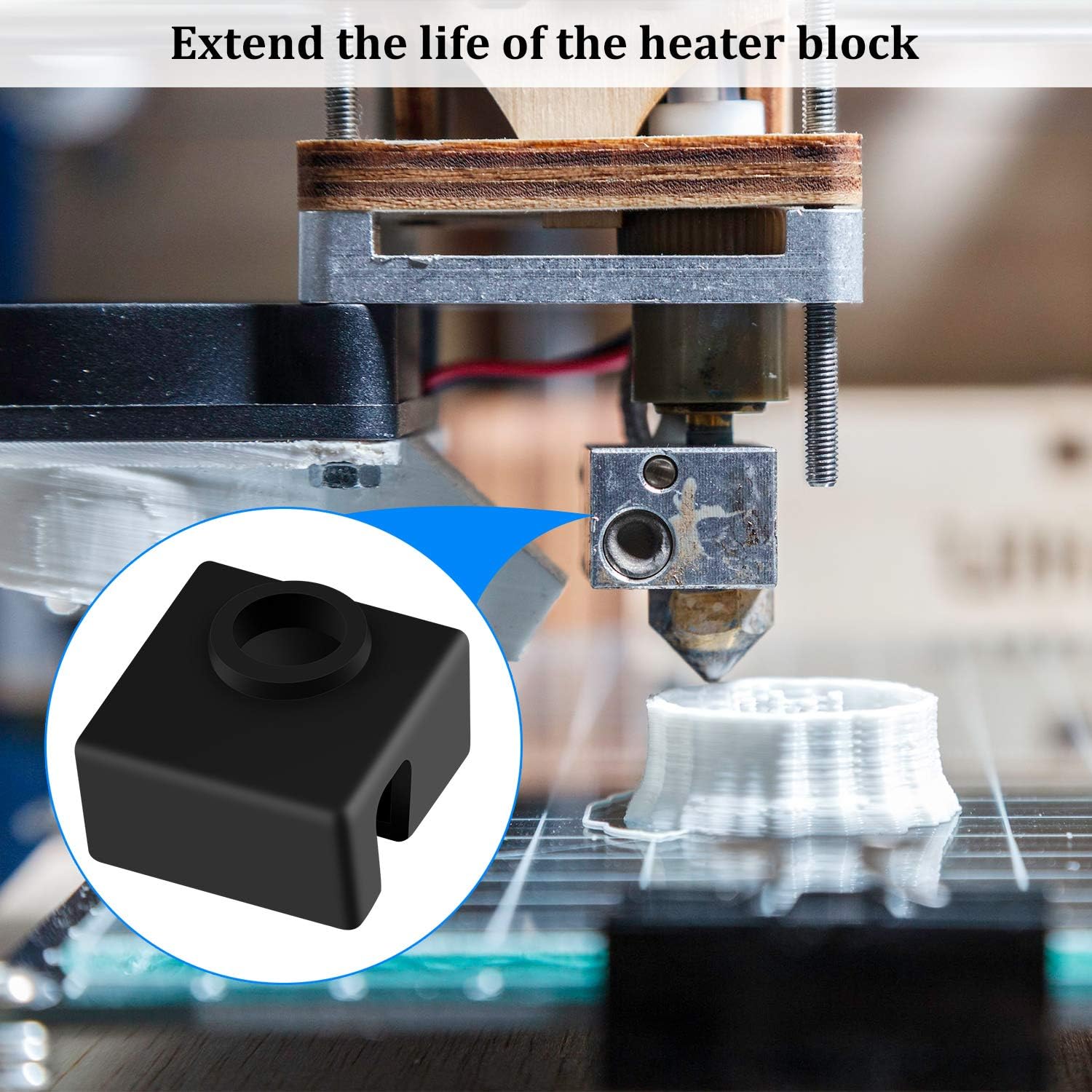 10 Pieces 3D Printer Silicone Sock 3D Printer hotend Silicone Cover Heater Block Cover Compatible with Creality CR-10, MK7/ 8/9, S4, S5, Anet A8, 3D Printer Hotend Extruder (Black)
