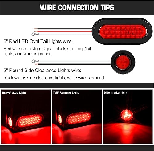 Miniatura 6 de WoneNice Juego de 2 cajas de luz de acero para remolque, luces traseras ovaladas rojas de 6 pulgadas, luces de marcador laterales redondas de 2