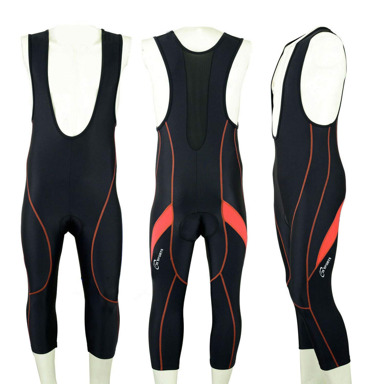 Z Sports Men's Black/Red Cycling Bib Shorts Bike Tights Coolmax Padded 3/4 Bibs With Reflective Logo For Biking Sports Racing