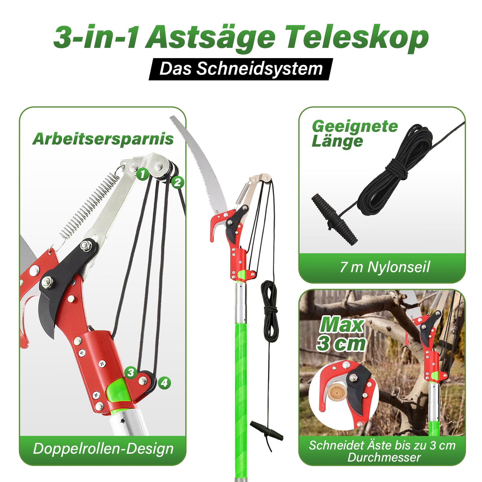 Élagueuse Manuelle, Scie À Branches Avec Manche Télescopique, Lame En Acier Tranchante Et Ciseaux, Coupe-bordures Pour Outils De Jardin, Élagueuses,hauteur Extensible Avec Couteaux Et Sac De Rangement