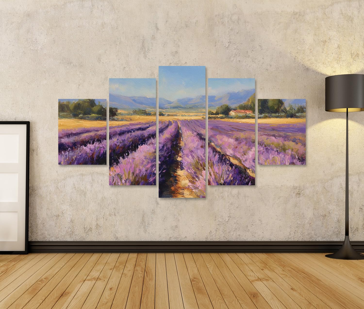 islandburner Quadro su tela Pittoresco campo di lavanda in Provenza – Quadro da parete per la vostra casa – 5 pezzi