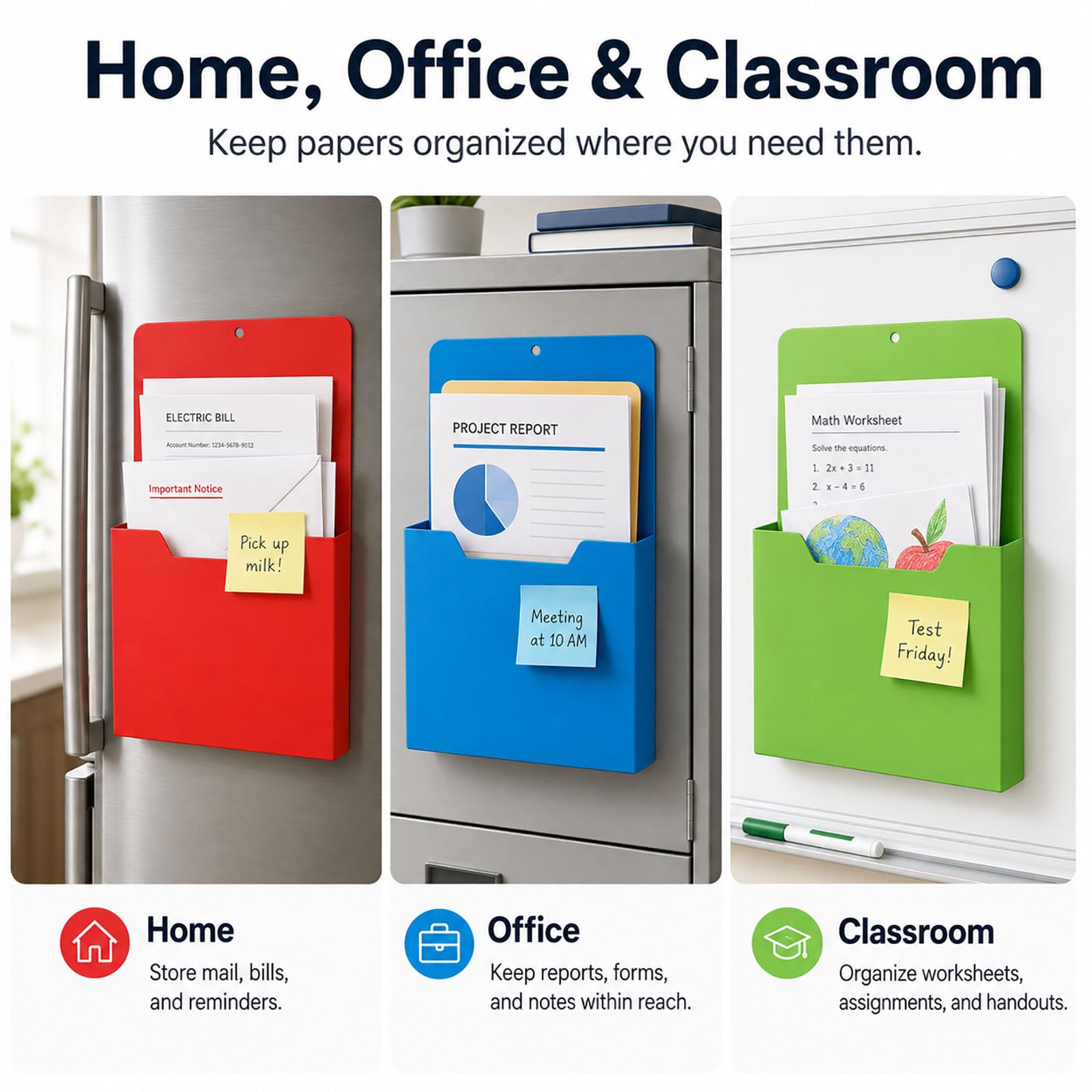 Magnetic File Holder, A4 Wall Organizer for Classroom Whiteboards (4PCS)