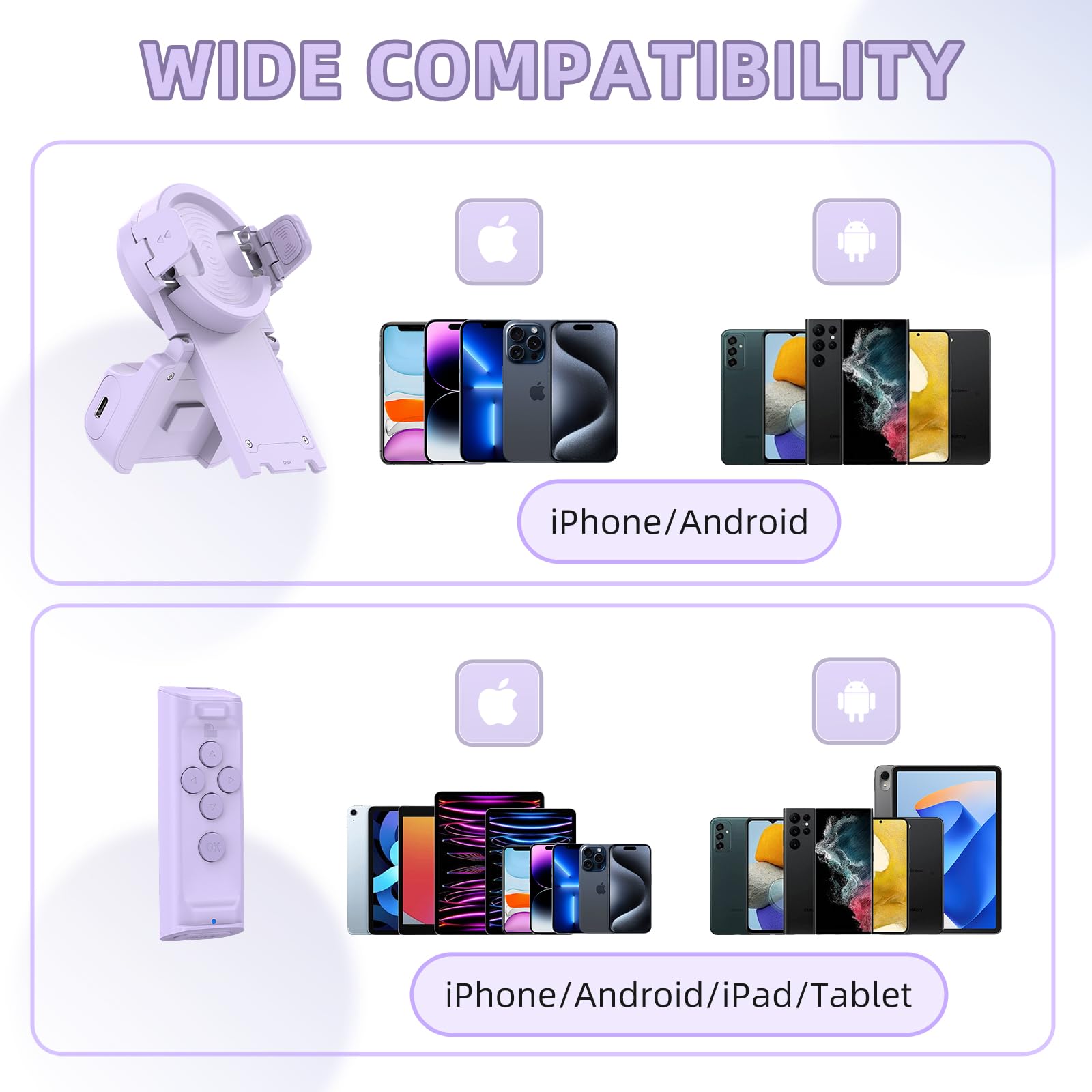 MILOUZ Remote Control Scrolling for Tiktok with Phone Stand,Page Turner for Kindle App E-Book,Bluetooth Camera Shutter Remote for iPhone, Android,iOS,iPad,Tablet