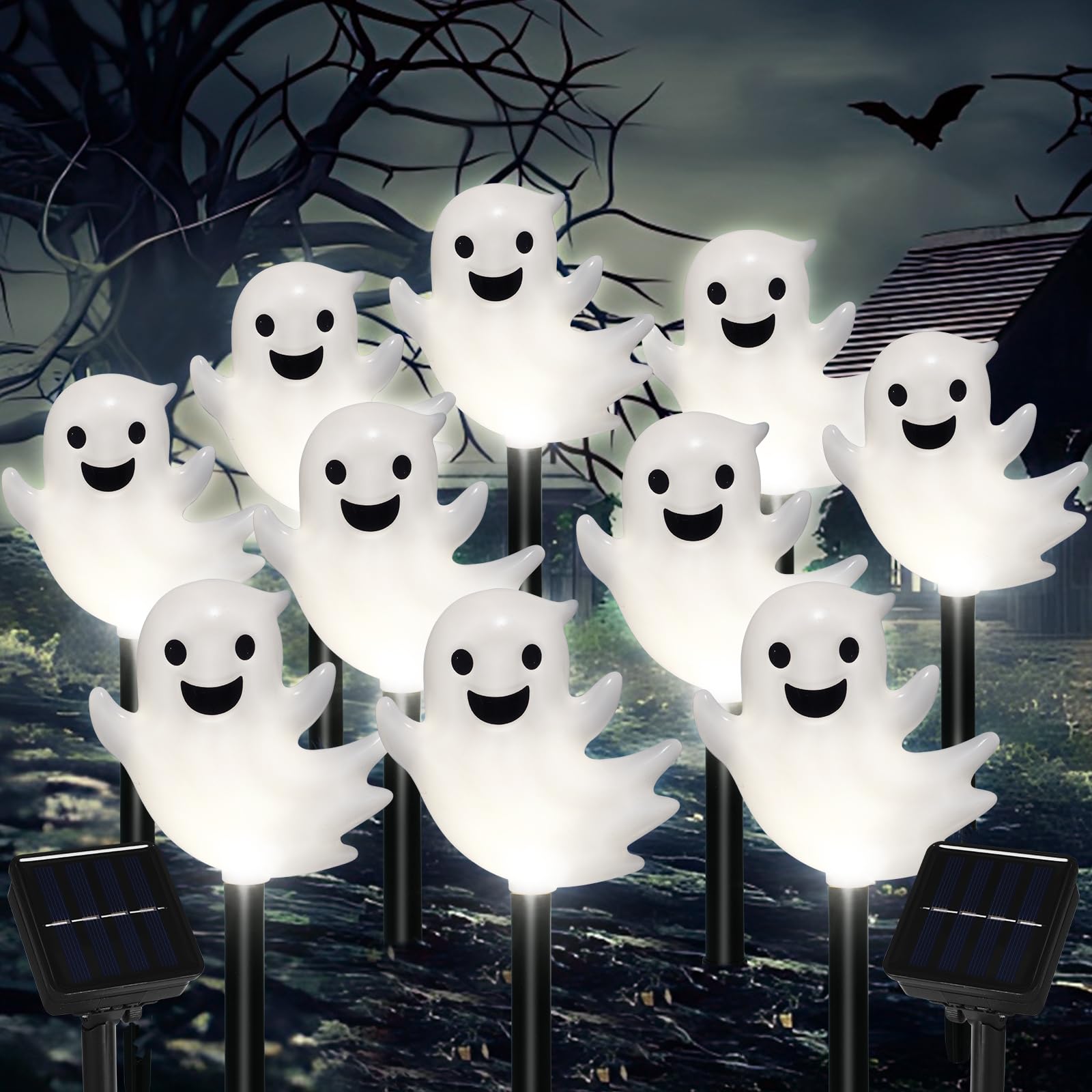 10 Pack Solar Halloween Ghost Pathway Lights