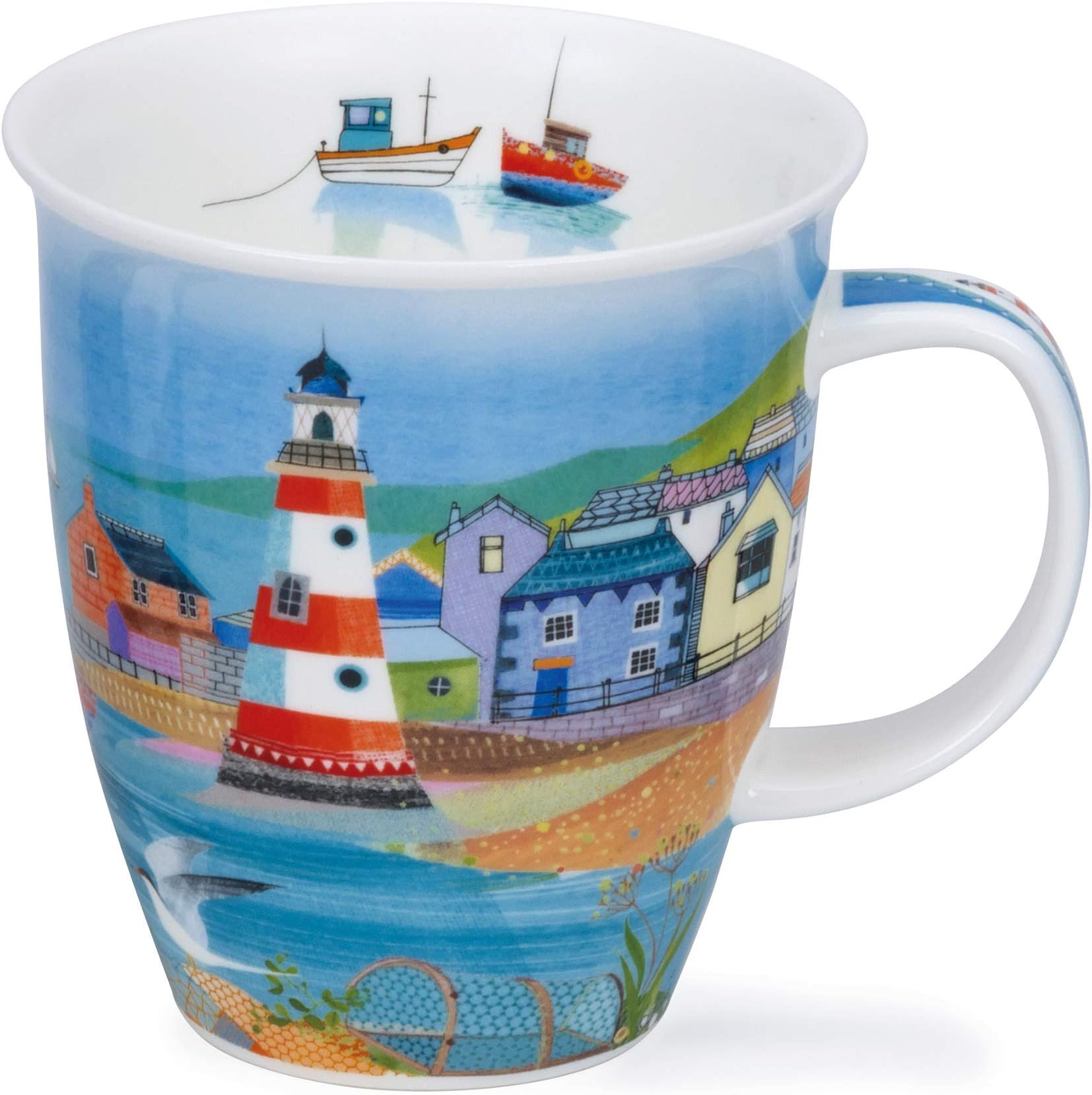 Fine Bone China Mug Nevis Shape Made in England Dishwasher & Microwave Safe - Shoreline (Lighthouse)