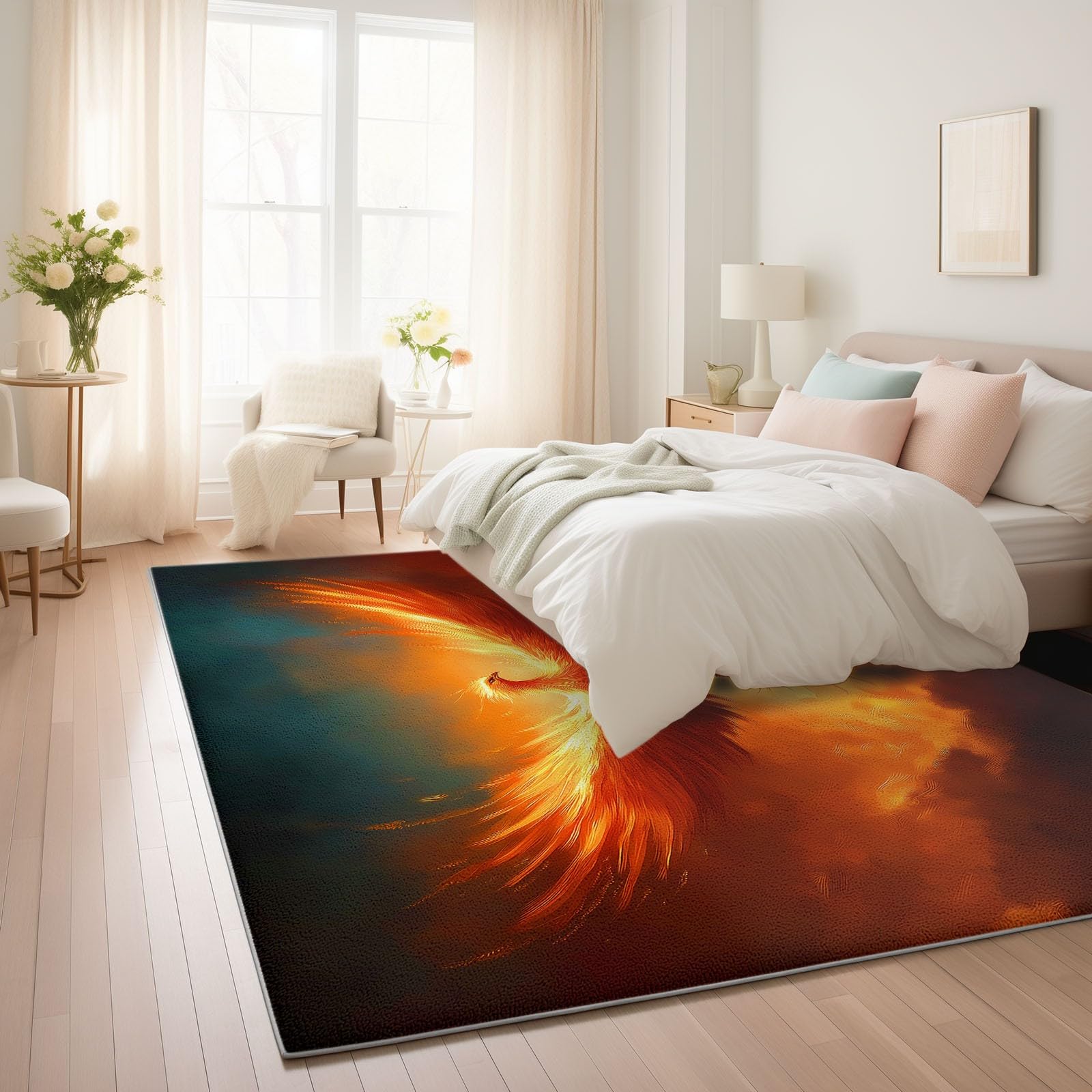 Dywaniki do salonu 120 x 170 cm Miękkie antypoślizgowe dywany, Płomienie zwierząt Ptaki Cienki dywanik można prać w pralce, wzór kreskówkowy dywan do biura, łazienki, pokoju zabaw
