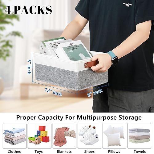 Miniatura 5 de Bidtakay Contenedores de almacenamiento plegables de tela con asas, de 11 x 11 x 11 pulgadas, ligeros, paquete de 4 cestas de ropa, impermeables,