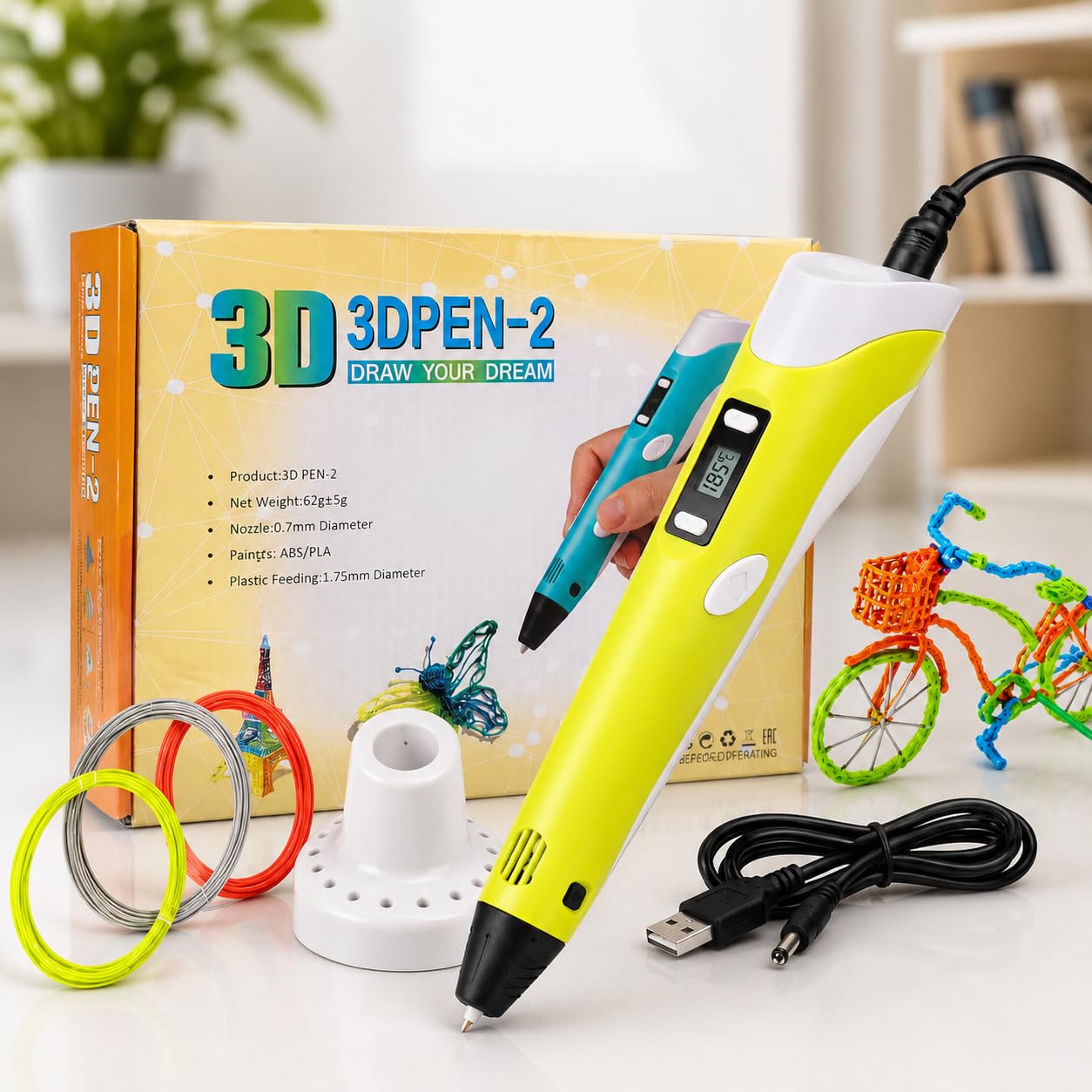 3D Printing Pen with LCD Display, Yellow, with PLA Filament | LCD Screen, USB Powered, Kids & Adults, Multiple Filament Colours, Creative Drawing Tool-picture-37