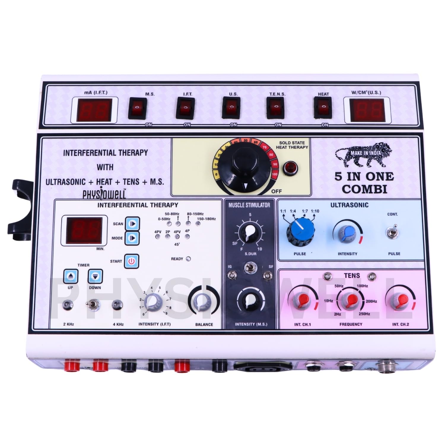 PhysiowellPhysiotherapy Machine Electrotherapy Combo for All Pain Relief Device Physiotherapy Equipment 5 In 1 Interferential Muscle Stimulator Tens Ultrasound Deep Heat with 1 Year Warranty-Self Adhesive Pads-image-13