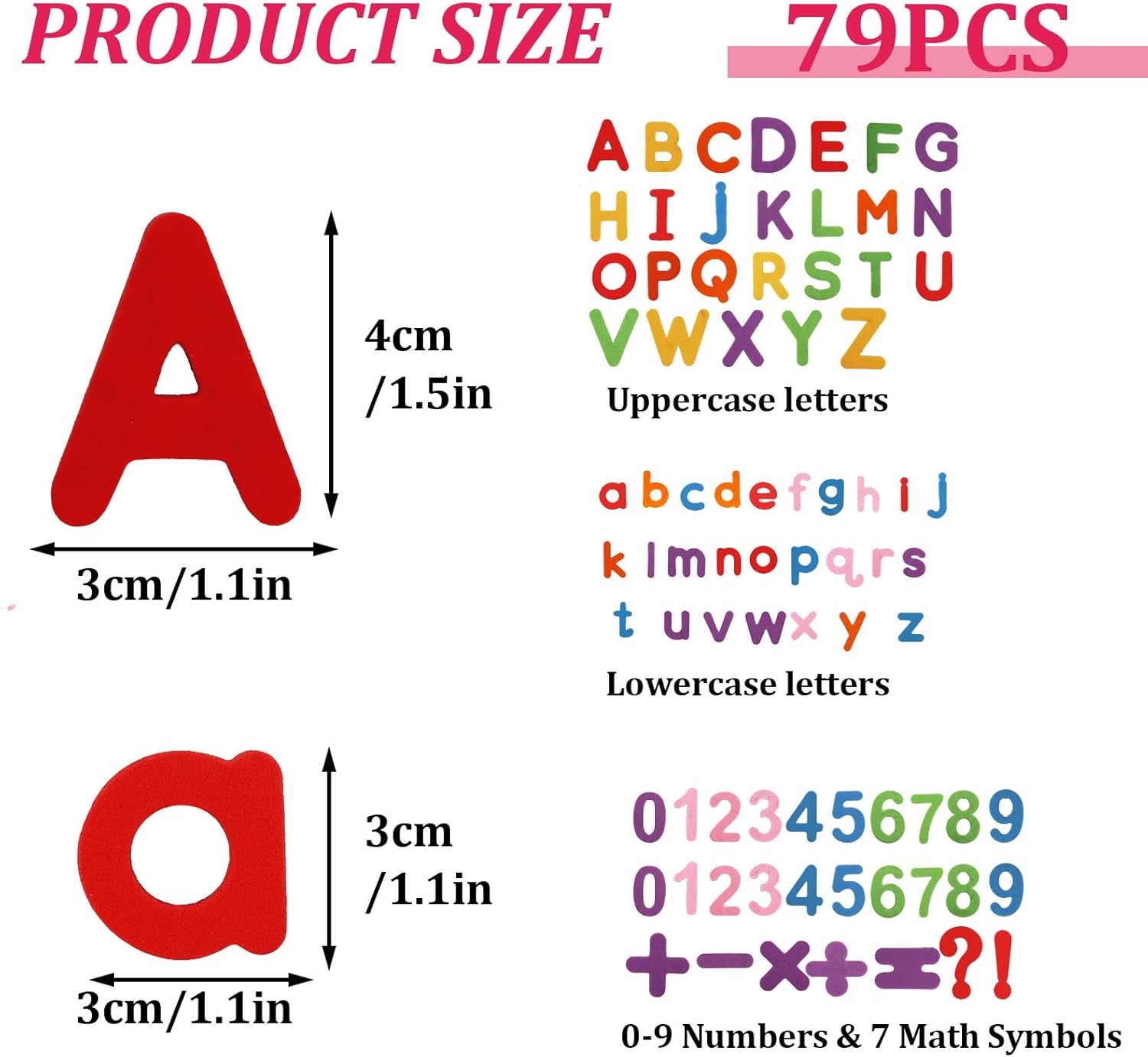 69 Pieces Magnetic Letters and Numbers Set, ABC Uppercase and Lowercase Letters, Numbers 0-9 and Calculation Sign, Colourful Fridge Magnets for Magnetic Board or Fridge