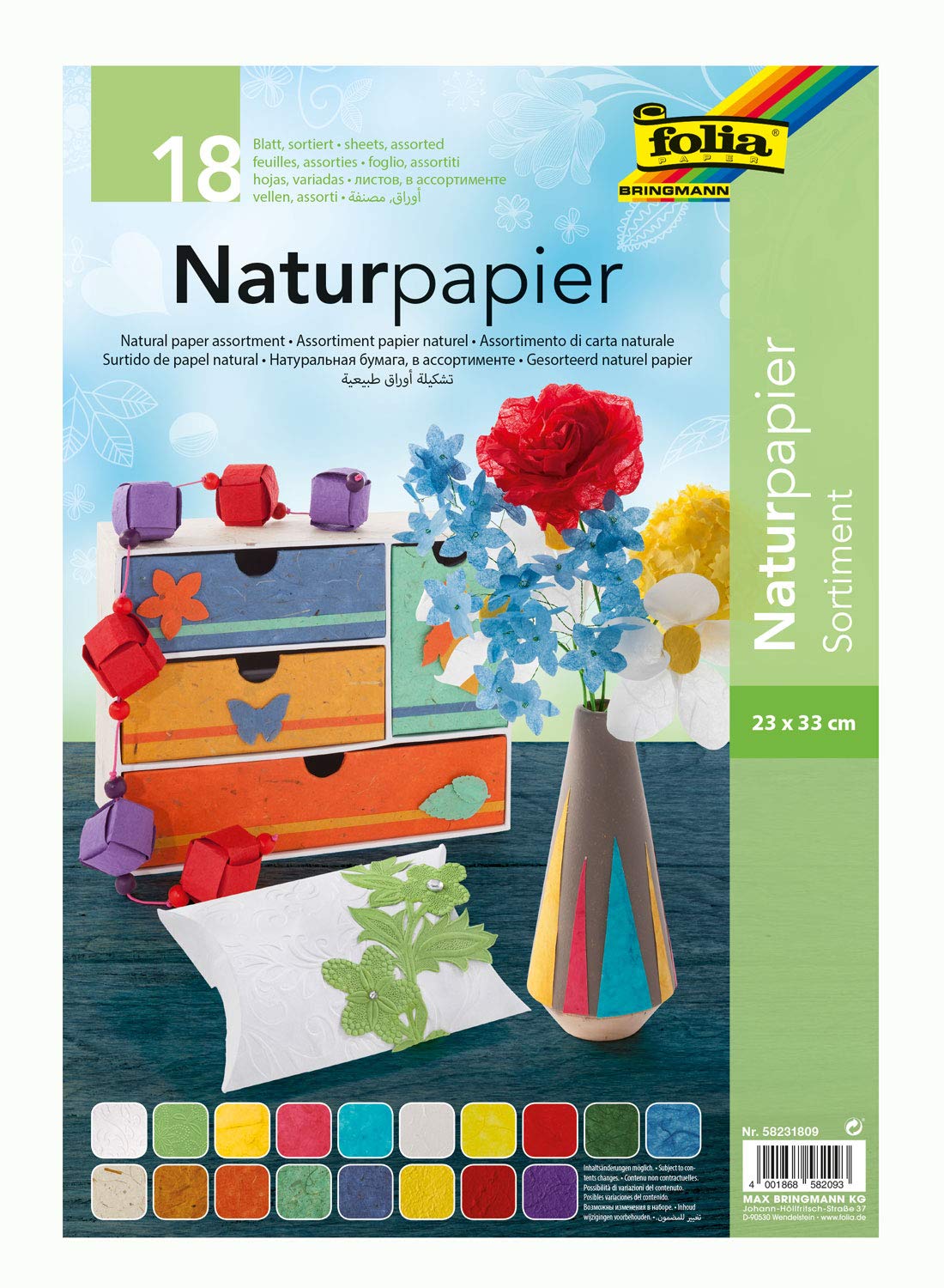 Folia 58231809 - Uncoated Paper Assorted Pack 23 x 33 cm, 18 Sheets with Assorted Papers
