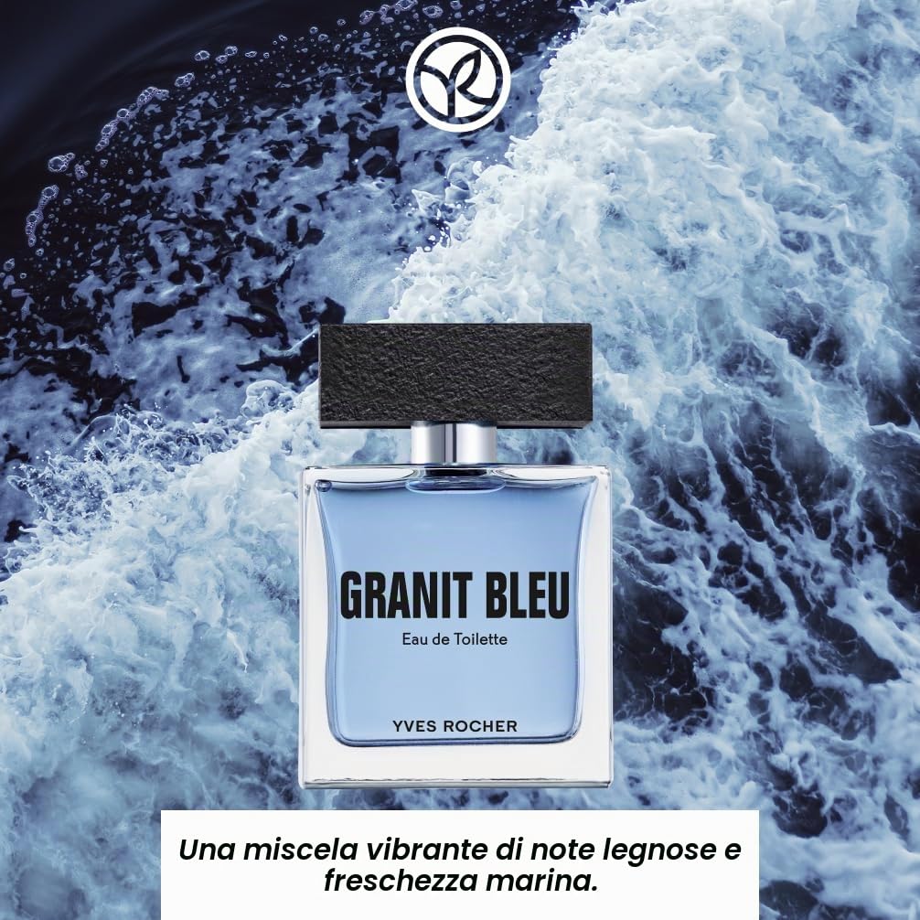 Yves Rocher Granit Bleu - Eau de Toilette da uomo, 50 ml | Profumo da uomo legnoso marino con bergamotto - alga bretone - idea regalo per uomini
