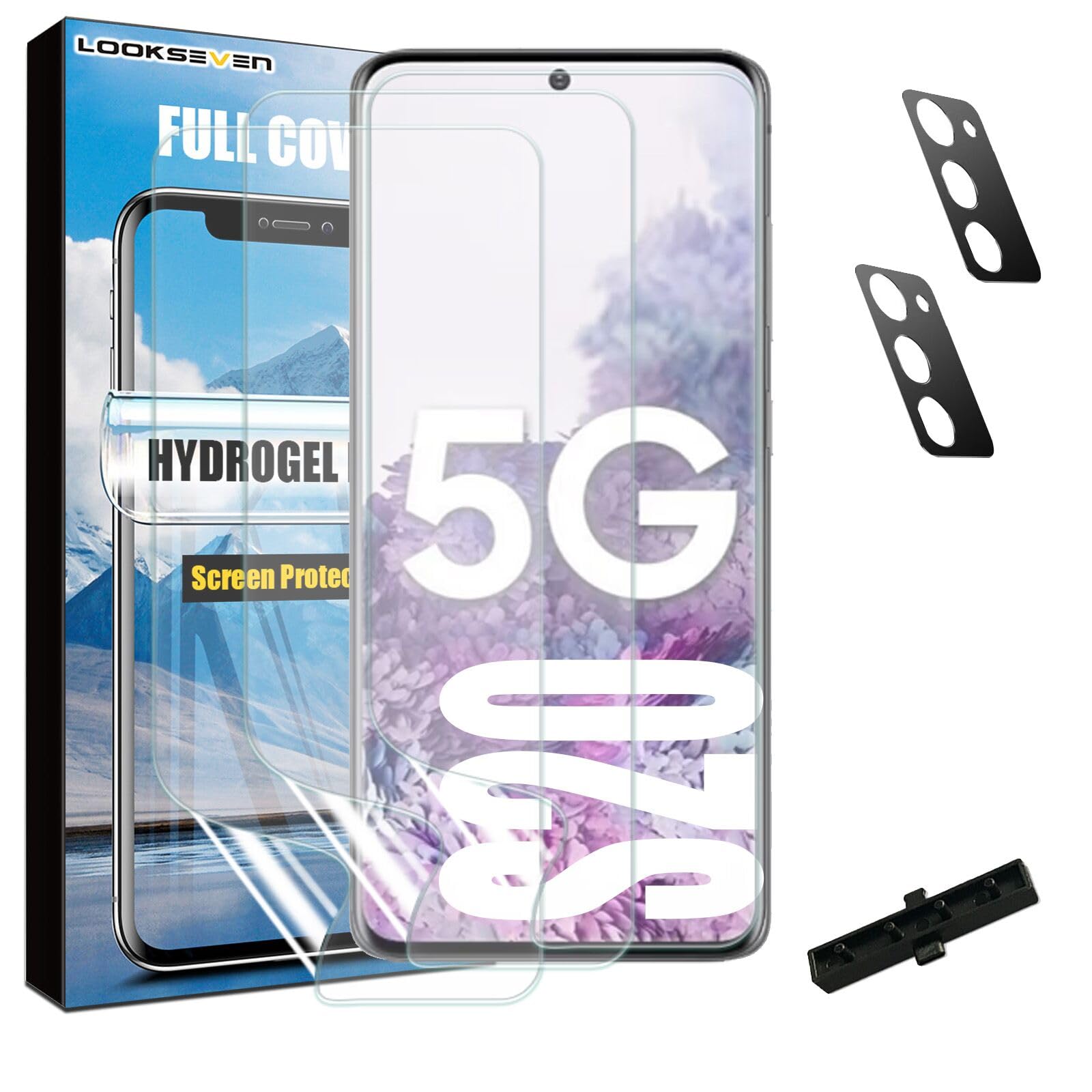 LOOKSEVEN 3+2 3 Packs Hydrogel Film Screen Protector(Not Glass) + 2 Packs Tempered Glass Camera Lens Protector For Samsung Galaxy S20