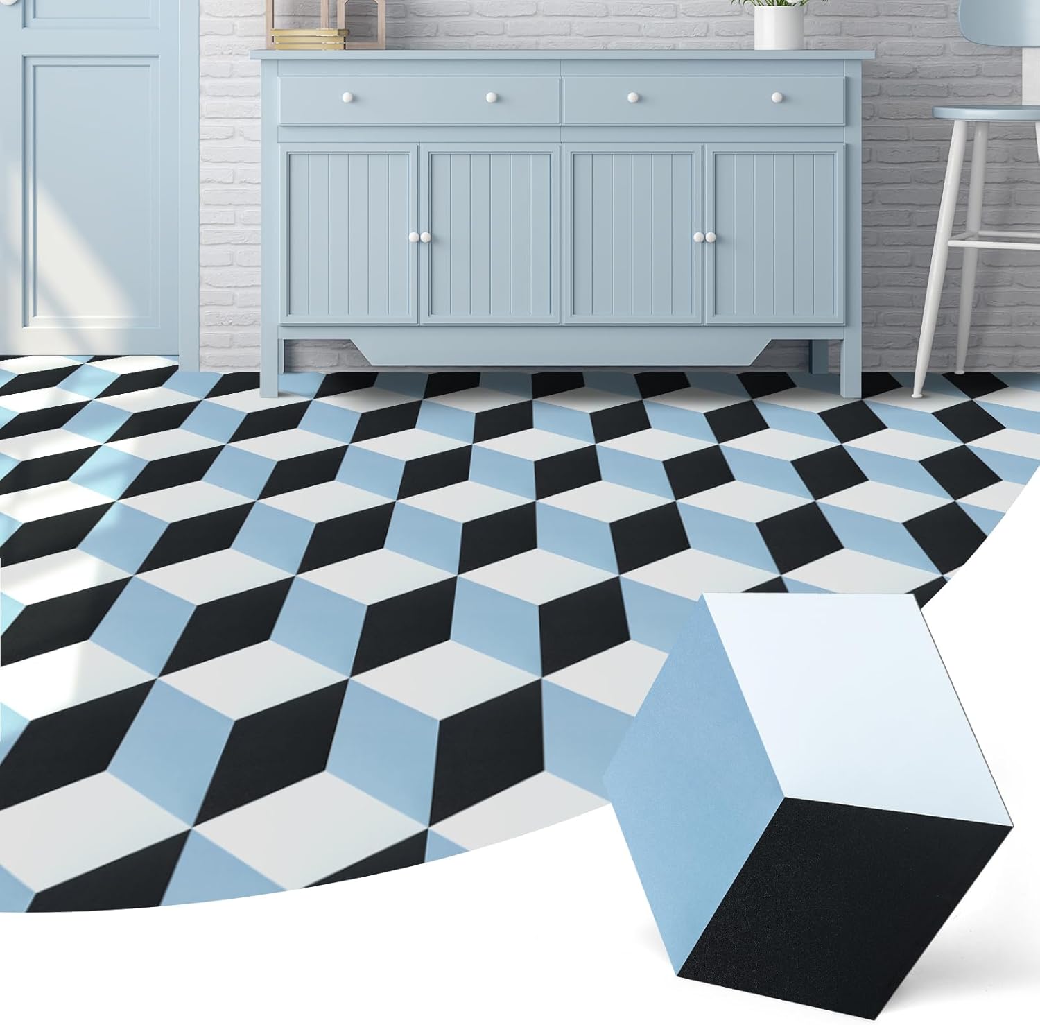 Black Marble Hexagon Peel and Stick Waterproof Vinyl Floor Tiles