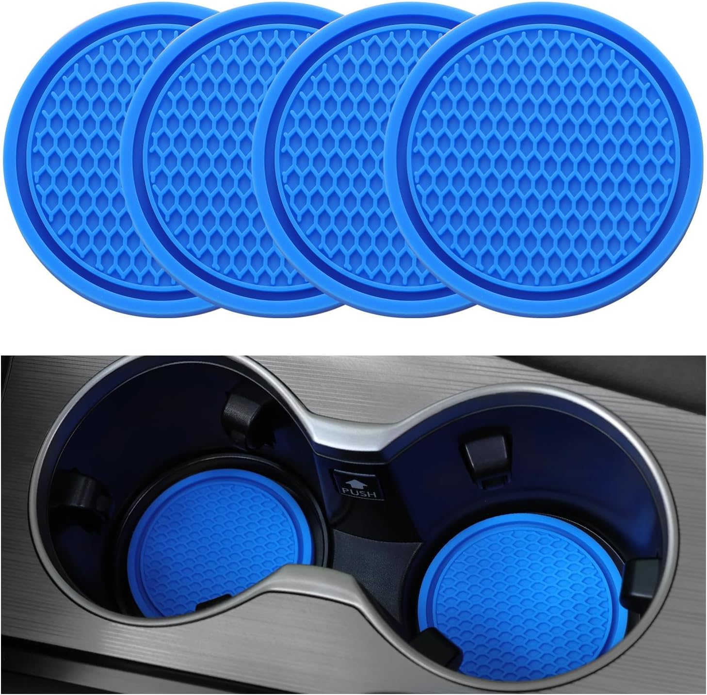4 Pcs Automotive Cup Holder Coasters for 2019-2024 Chevy Silverado 1500, Auto Interior Drink Rest Accessories Practical Vehicle Beverage Insert Mats,Blue
