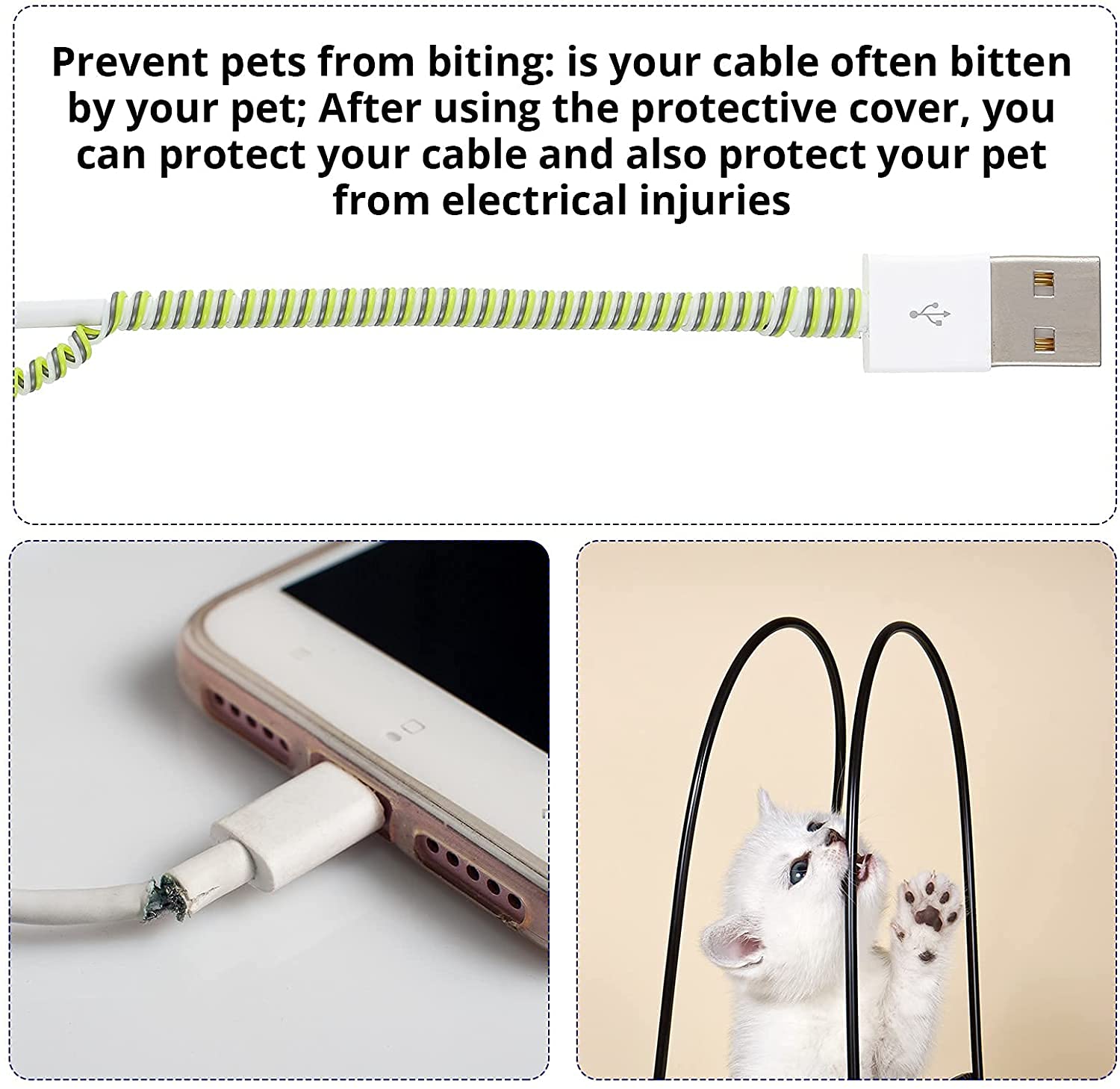 Cable Protector - 1.5 Meter/150 Cms Charging Winder | Full Size Spiral Triple Color Saver Compatible With iPhone Android Or Earphone (White) 4