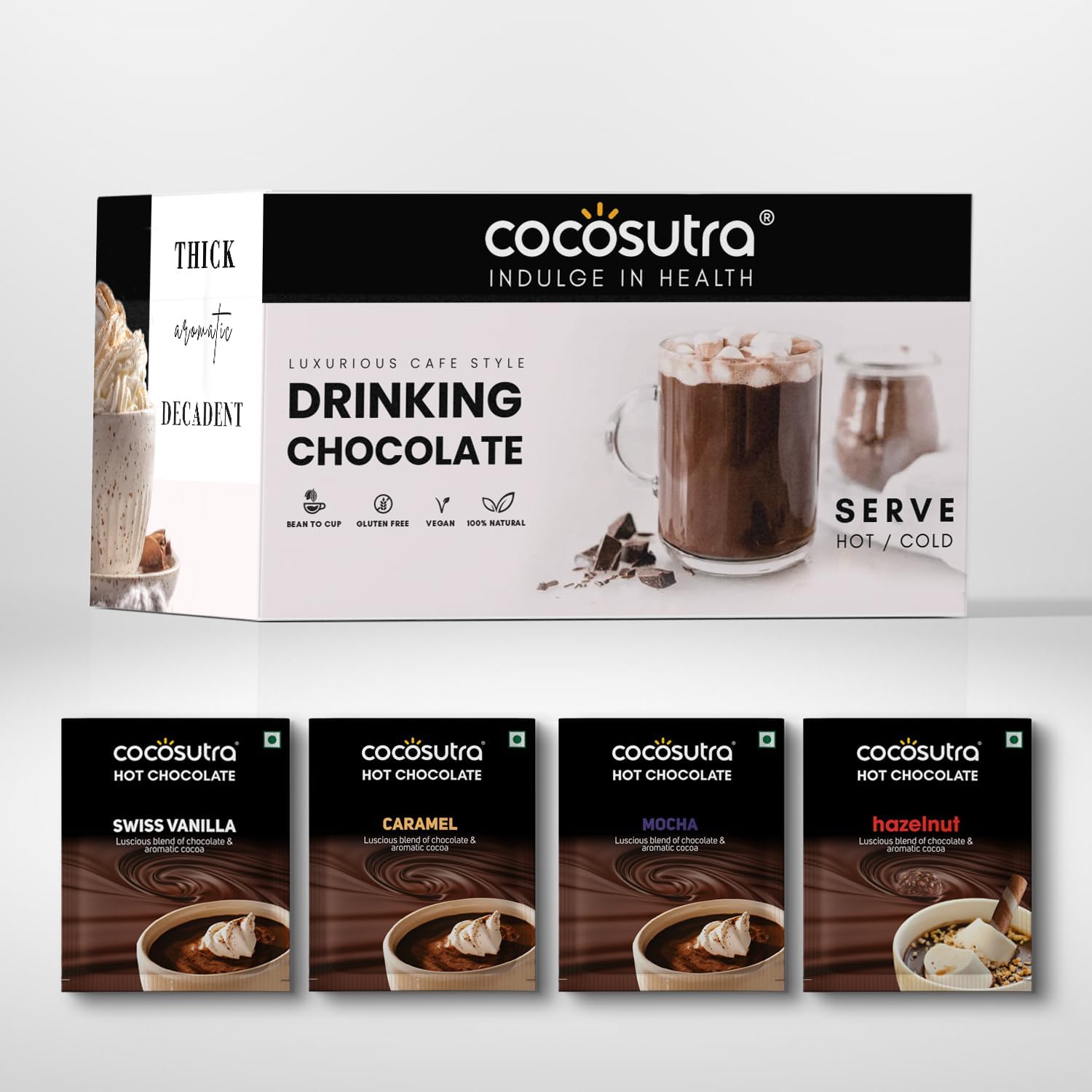 - Drinking Chocolate Mix | 4 Flavours | Hot or Cold | Gluten Free | 20 Single Serve Sachets