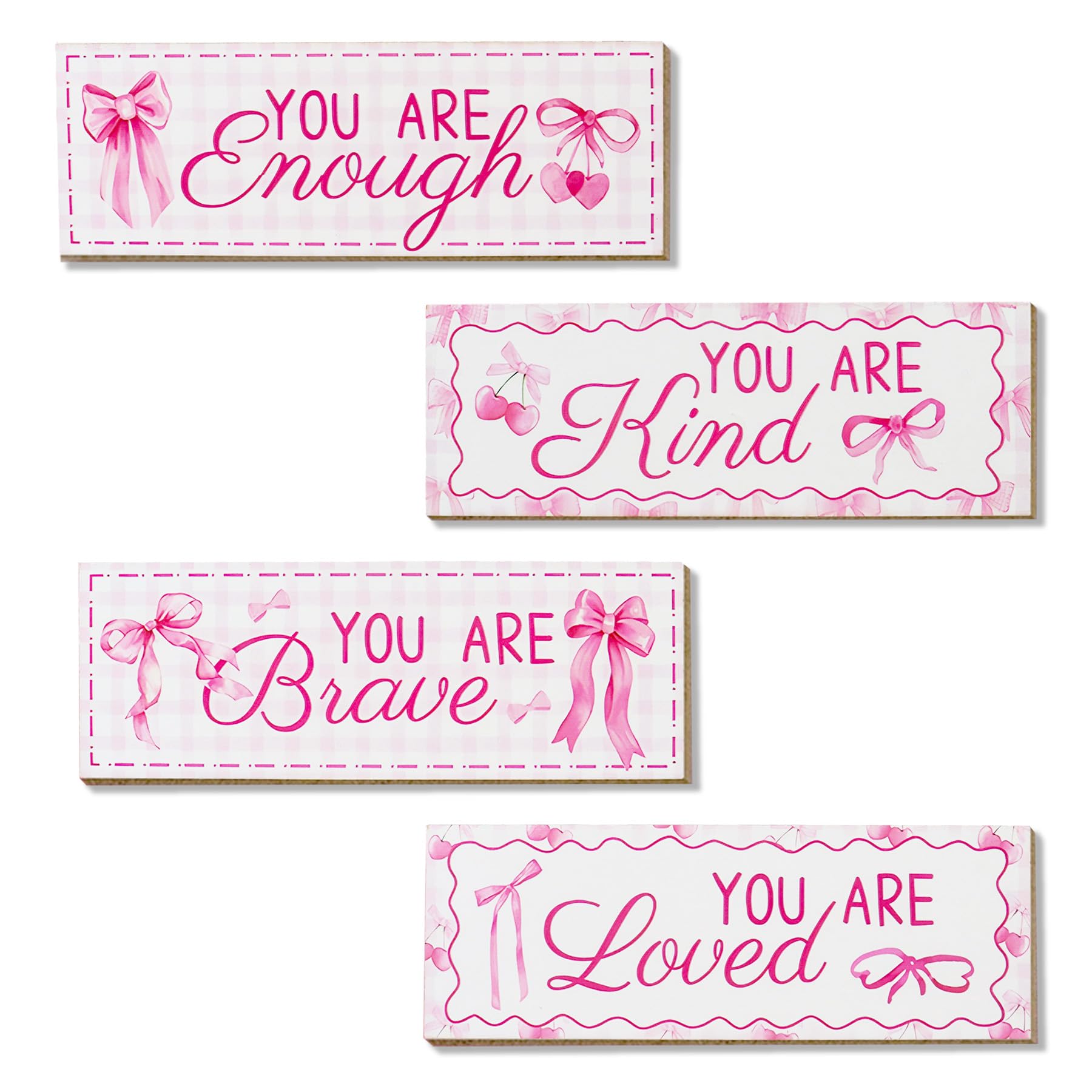 Dmnnlp 4pcs Pink Girls Bedroom Accessories, 11.5" Inspirational Wooden Wall Art Decor for Bathroom, Bedroom, Girls' Dormitory