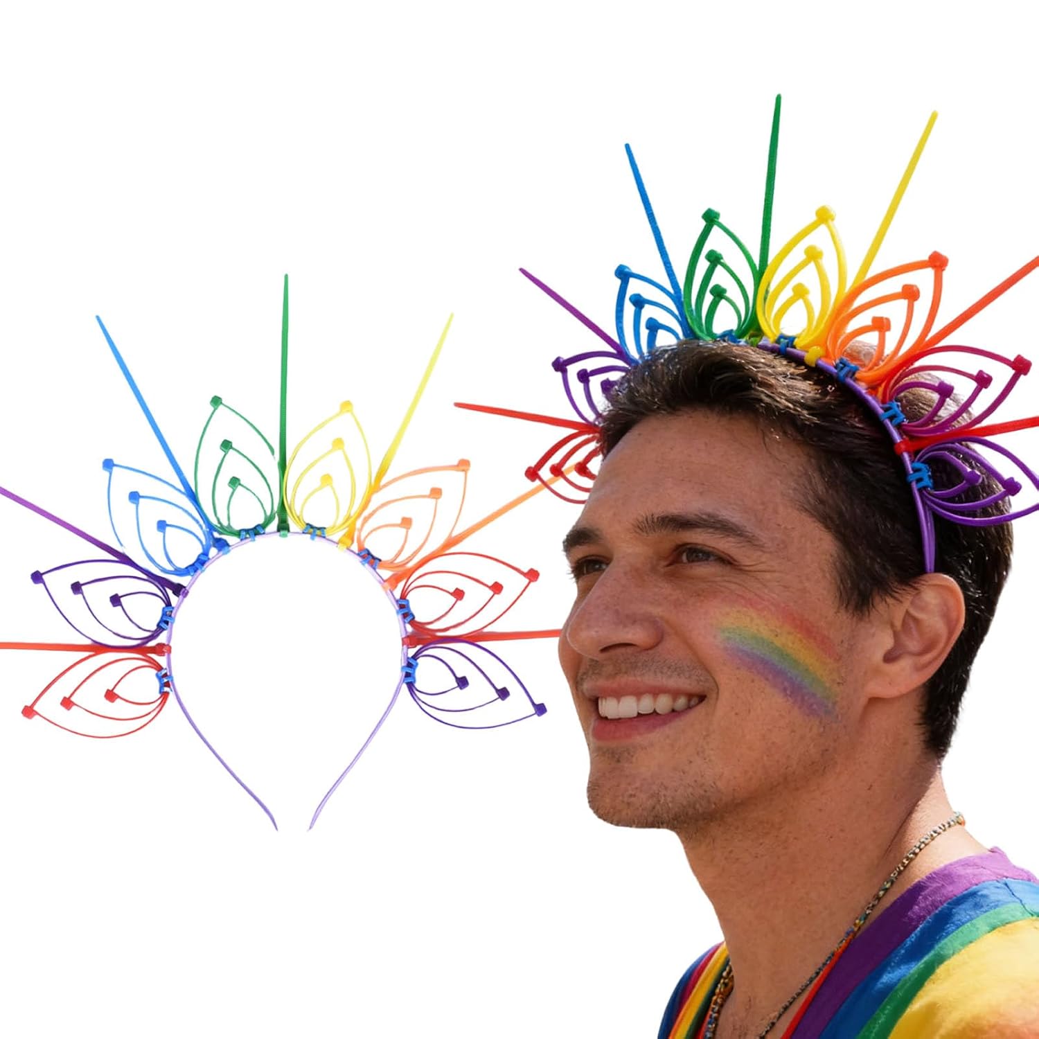 Rainbow Headband,DIY Pride Headband for Pride Month Party,Colorful Halo Sun Crown LGBTQ Hair Accessories,Spiked Headdress Headpieces Pride Outfits Parades Festival Celebrations
