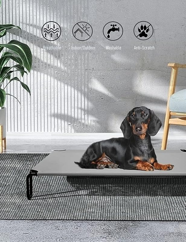 BestVida Emelt Kutyafekhely - 89x71x20 cm, Vízálló, Szürke, Kis Testű Kutyáknak, 59 kg Teherbírással, Acél Vázzal