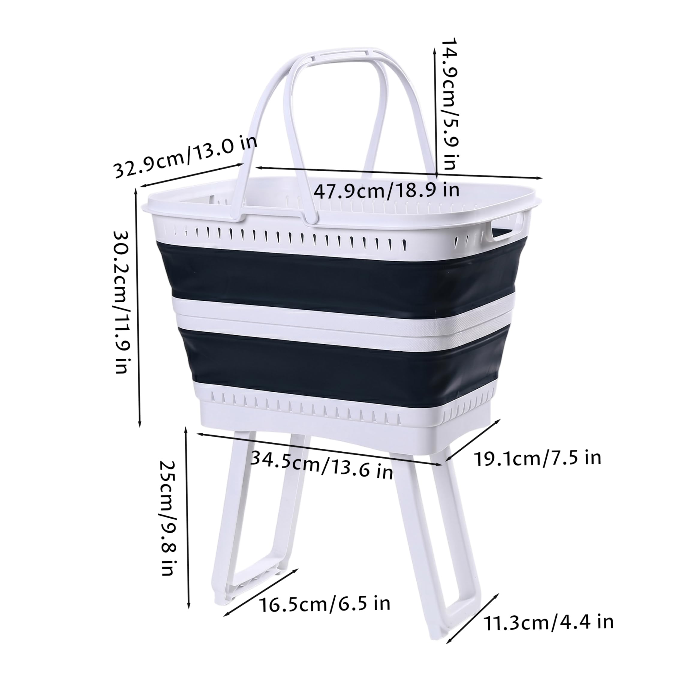 Cesto Portabiancheria Pieghevole in Plastica con Gambe, Cesto Pieghevole di Capacità da 26 Litri con Manici per Bagno, Camera da Letto, Cucina, Sala Giochi, Dormitorio, Blu Scuro