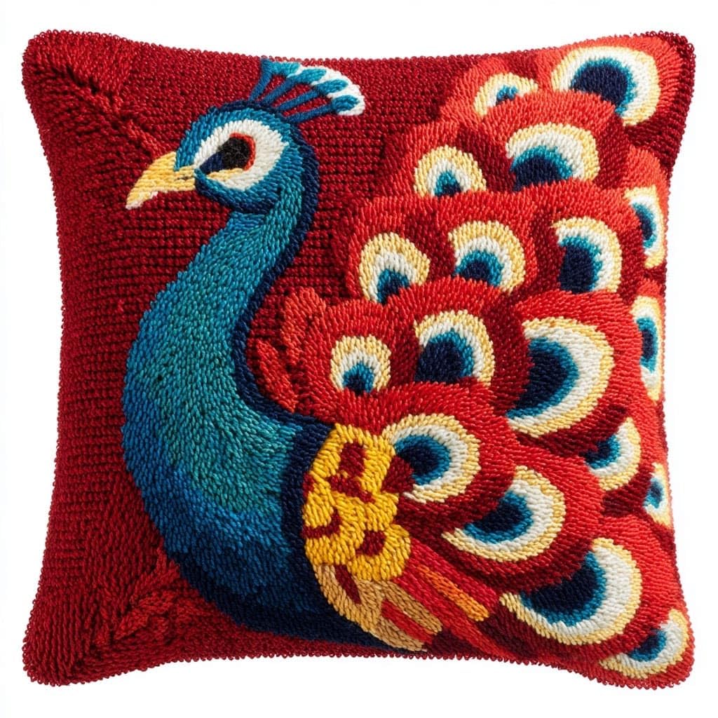 WallustrioaW Latch Hook Kits Pillow,Animal Peacock