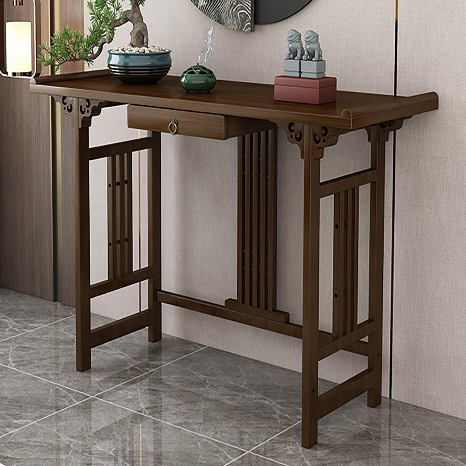JNTFNE Bamboo Buddha Table, Meditation Altar Personal Shrine Altar, Prayer Buddhist Cabinet with Storage, for Bedroom, Living Room, Study Room(Brown 2,120cm/47.2in)
