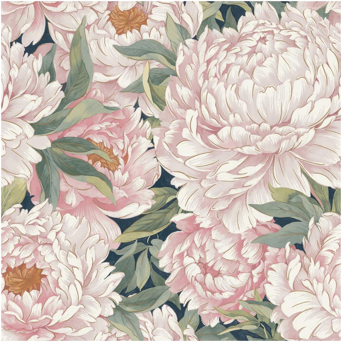 Yöl Pink Vinyl Blousy Blooms Textured Wallpaper Large Floral Peony Design Blush Navy Botanical Feature Wall Bedroom Living Room Hallway Paste The Wall Scrubbable Strippable