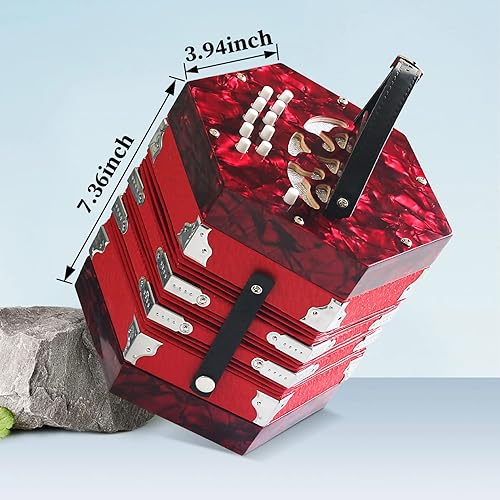 Miniatura 2 de Acordeón de 20 botones para adultos, acordeón profesional para principiantes, correa de mano ajustable, accesorios de instrumentos musicales con Rojo