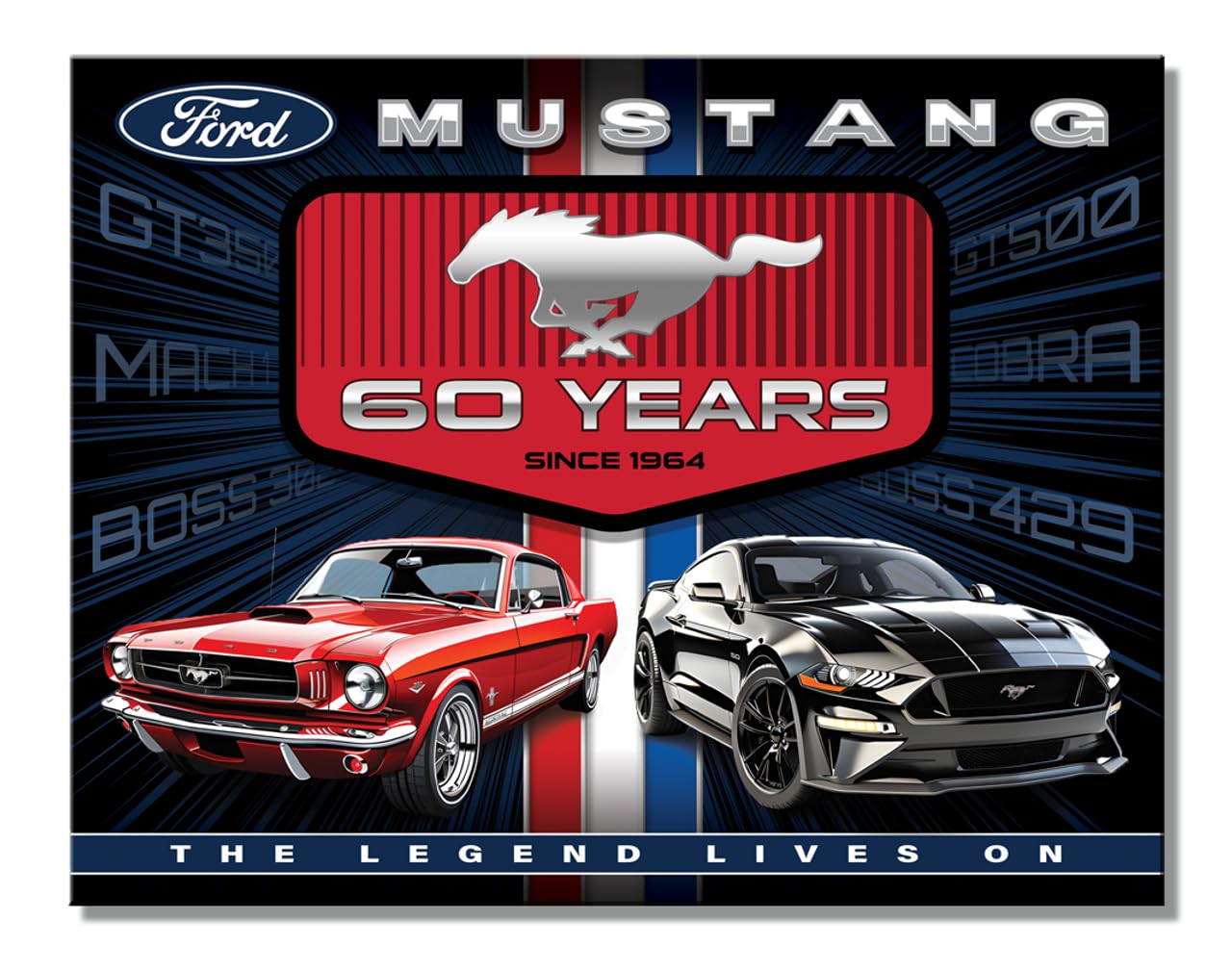 Desperate Enterprises Ford Mustang 60 Years Tin Sign - 16" x 12.5" Vintage Themed-Decorative Sign