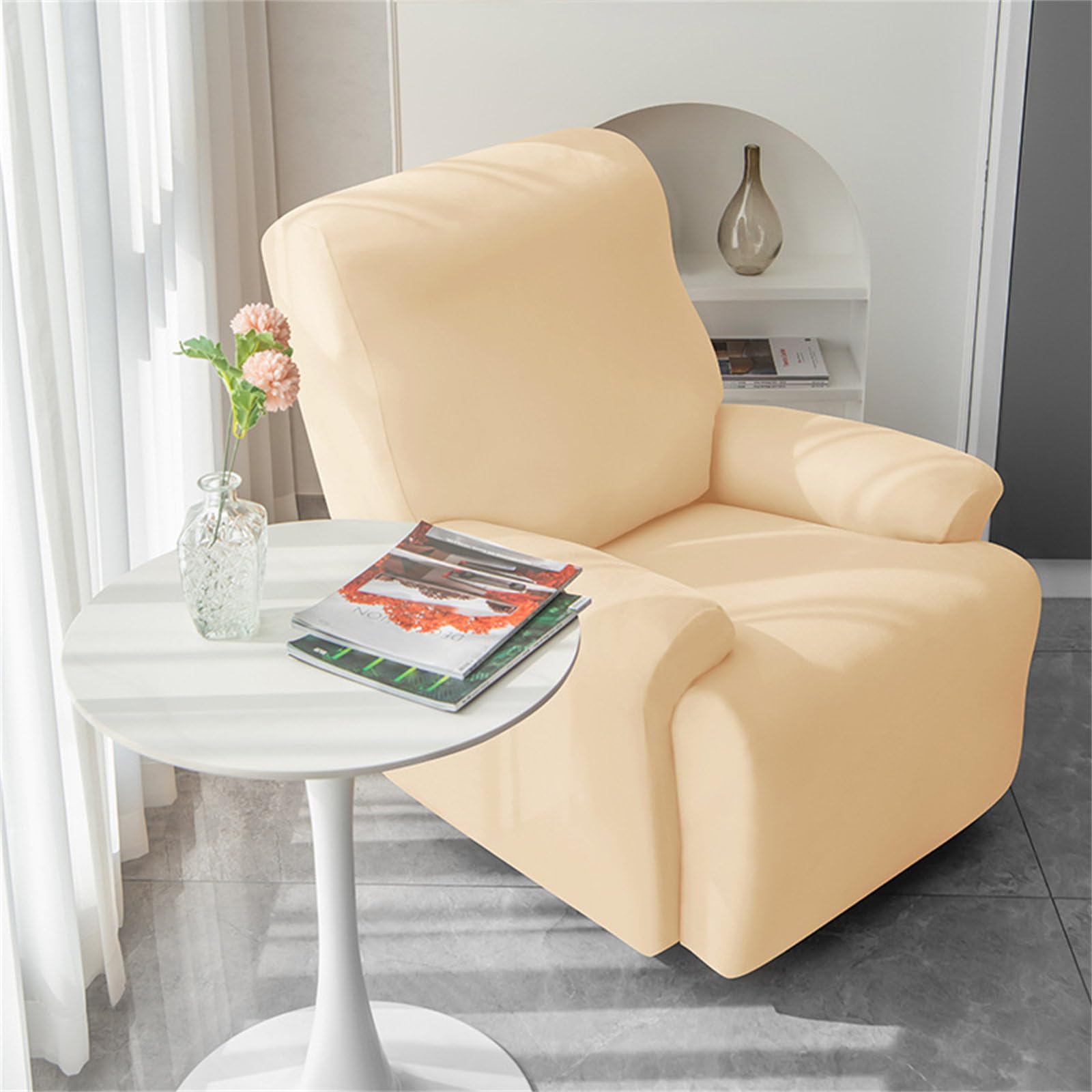 Copripoltrona Relax Reclinabile, Velluto Fodere Poltrona Relax Elasticizzato Copripoltrona 1 Posto con Tasca Copripoltrona Reclinabile Fodere per Poltrone (Cammello)