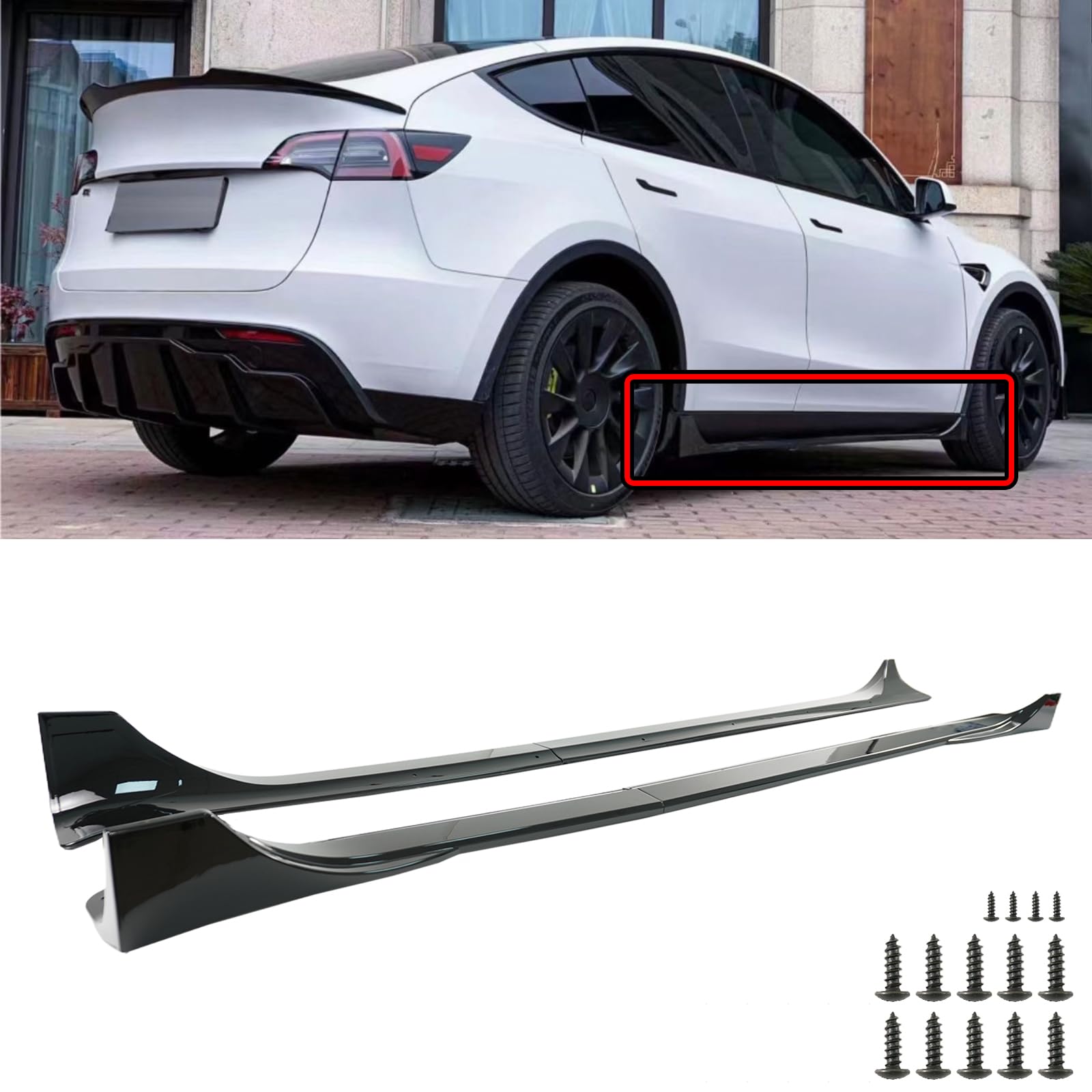PFRREOR Side Skirt for Tesla Model Y 2020-2024 4PCS ABS Plastic Side Extension Splitter Rocker Panel (Glossy Black)