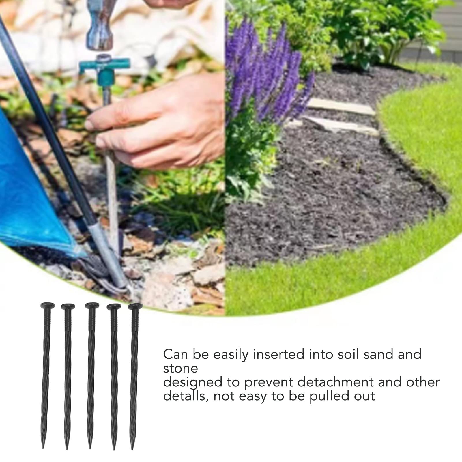 Produktbild von 100 Stück Garten-Spiralpflöcke Aus Kunststoff – 20,3 Cm Für Rasenkanten, Unkrautvlies & Beeteinfassungen