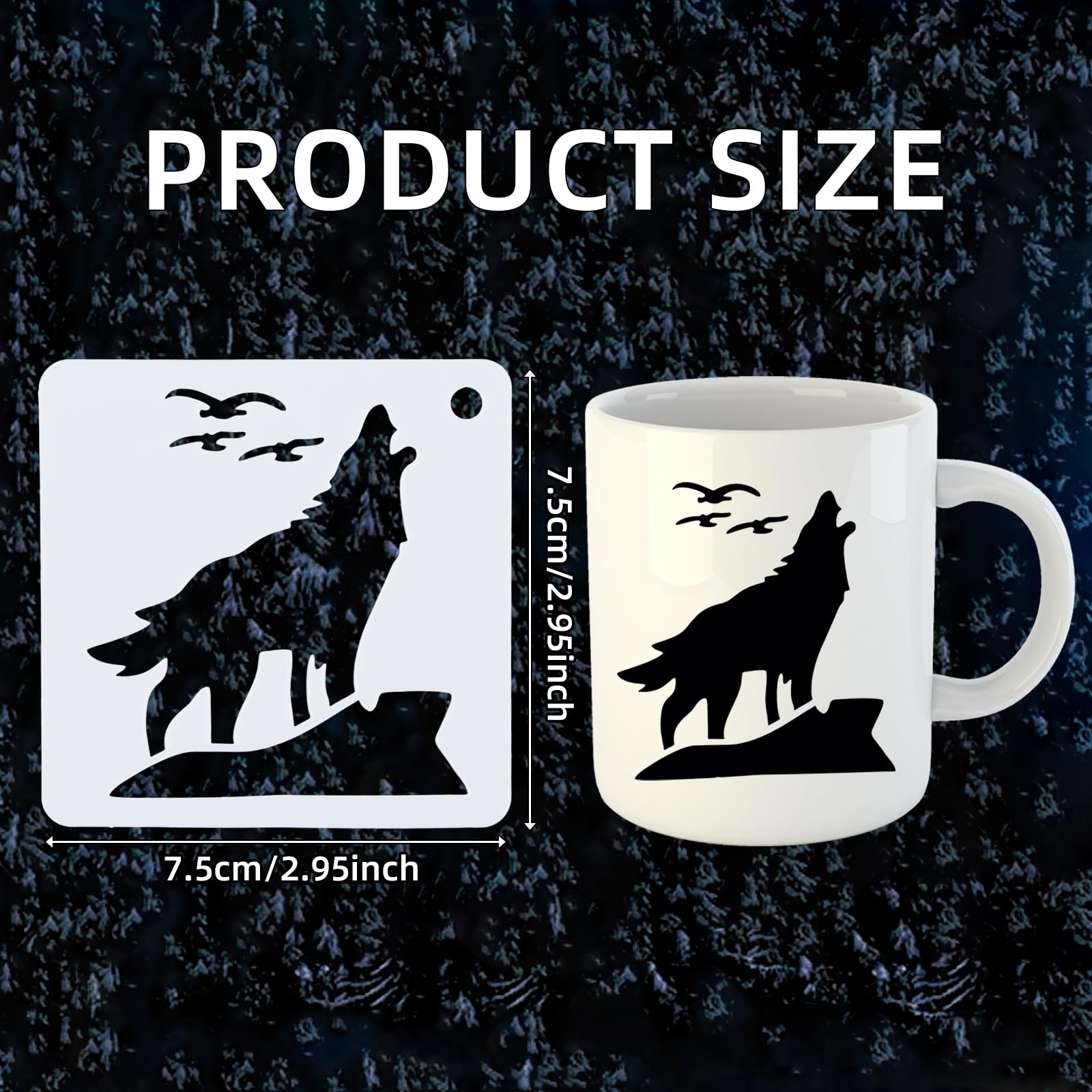 ジェームズ・メガー 狼と満月 ヴィンテージ ステンドグラス ウルフ シルエット Amazon.co.jp: 絵画用ウルフステンシル50枚。再利用可能な森林オオカミ