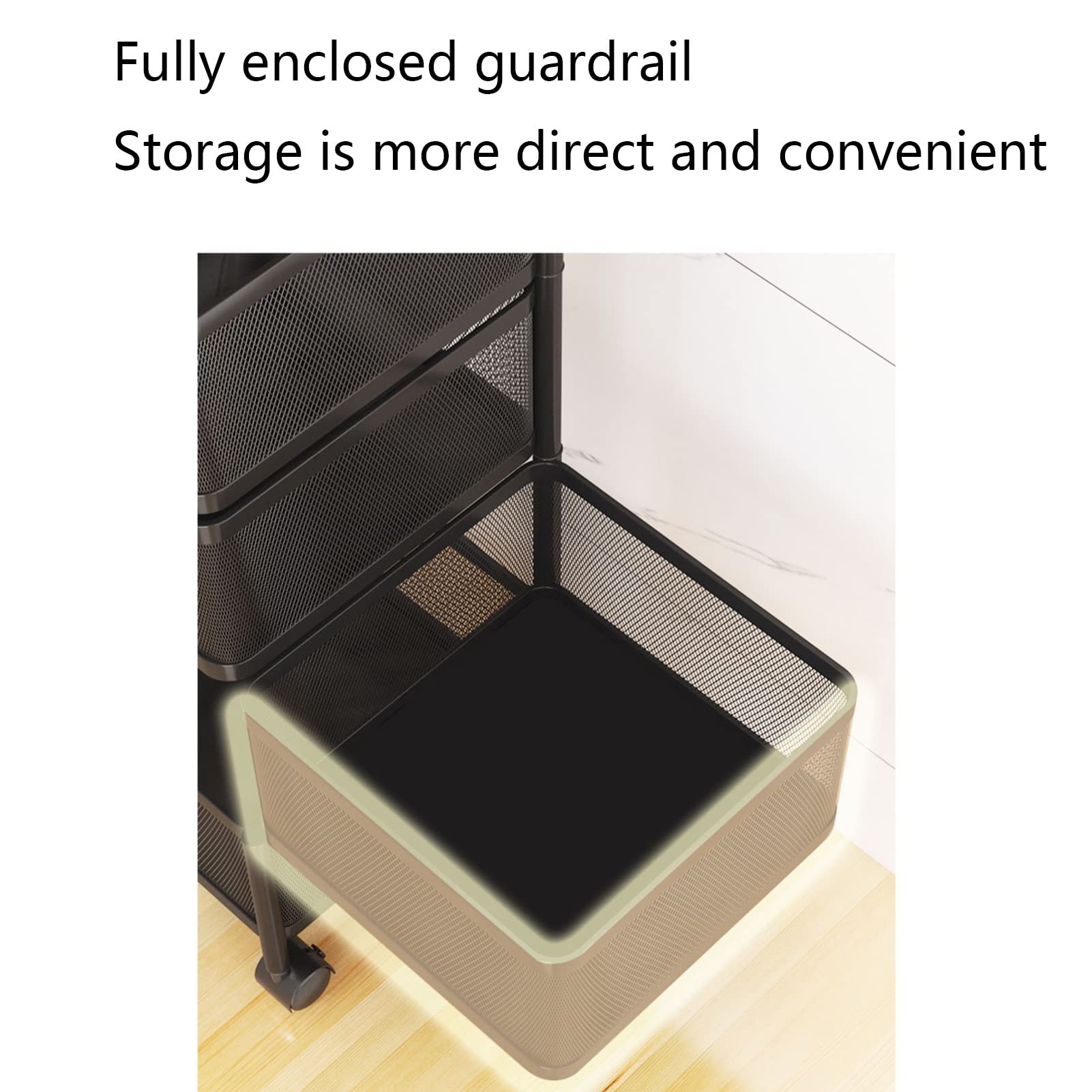Cesta de almacenamiento de acero al carbono de 4 niveles para cocina y sala de estar, fácil de mover, elegante, diseño moderno, versátil, decoración del hogar, duradera y funcional