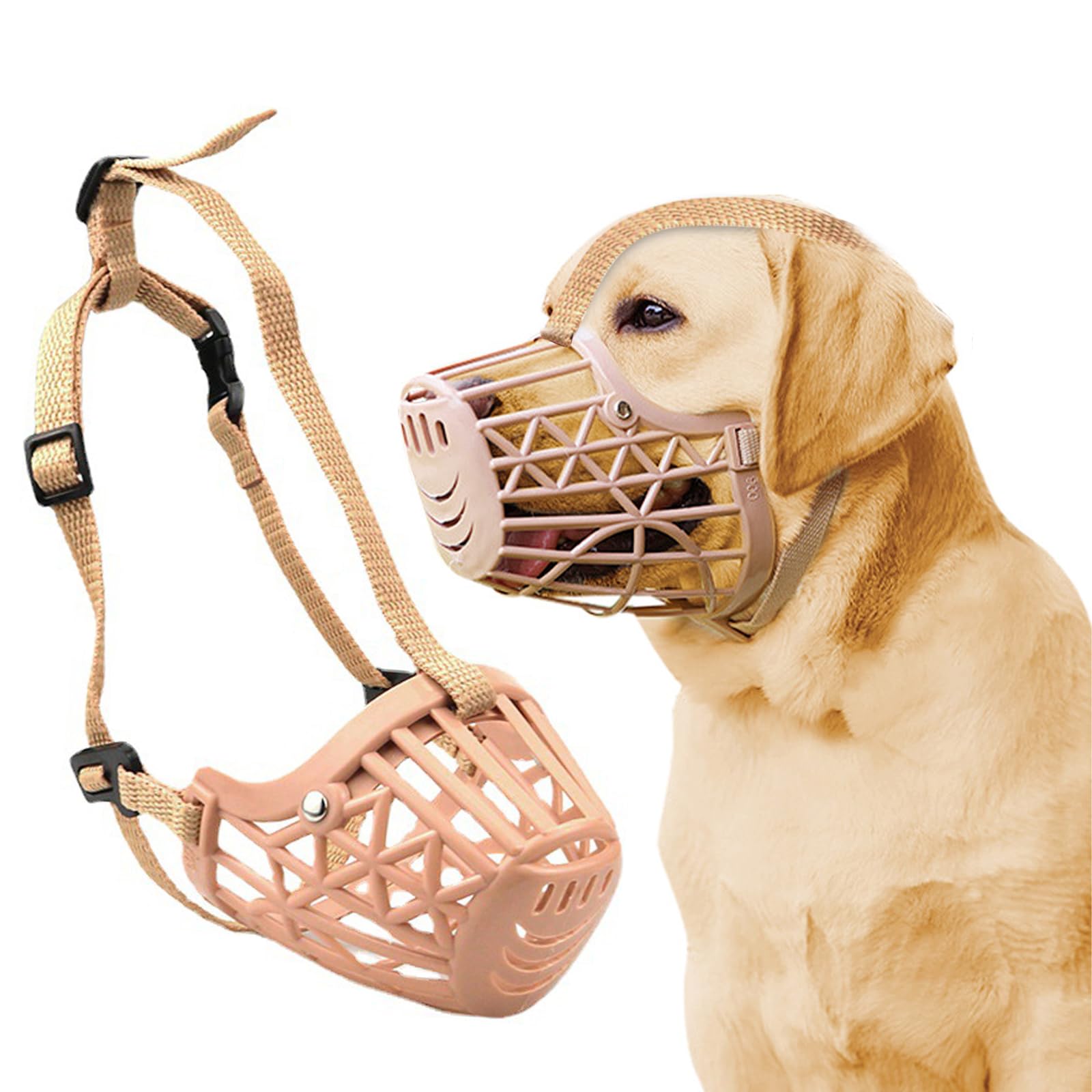 PETCUTE Bozal para Perros,Transpirable y Cómodo,Bozal de Canasta para Perros con Ajustable Correa,Evitar Morder, Masticar, Ideal para Paseos, Adiestramiento y Veterinario,Marrón,L