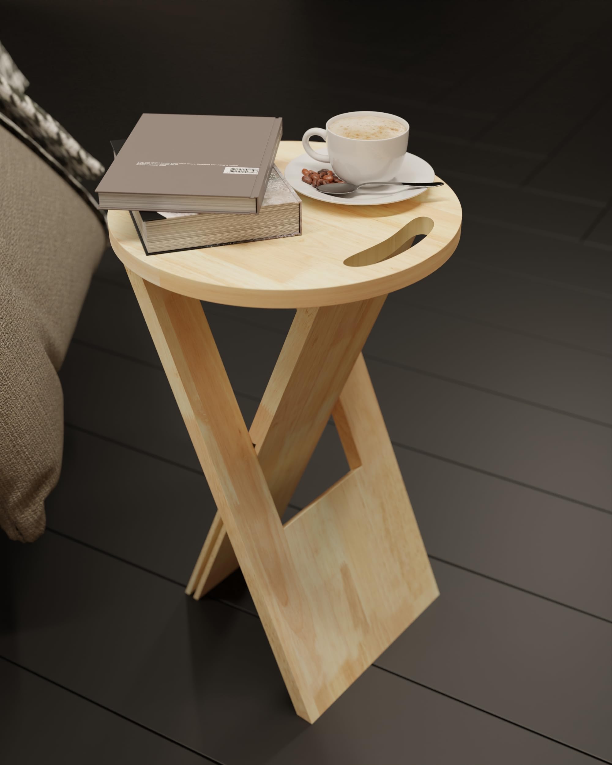 World Mart® Wooden Foldable Side Table & Plant Stand - 12" Round Top Bedside Table for Bedroom & Balcony | Portable Coffee Table for Patio | Gamla Stand & Flower Pot Holder for Indoor Home Decor 2
