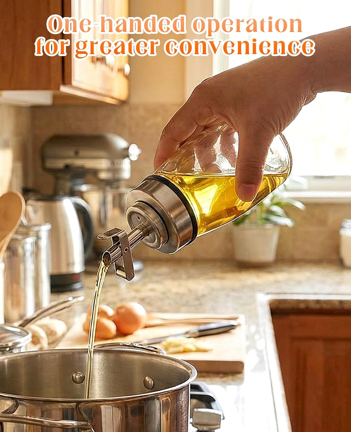 2-Pack Glass Oil Dispenser Bottle with Stainless Steel Spout, Automatic Opening Lid for Kitchen Cooking Oil, Vinegar, Sauces, Syrup (6OZ)