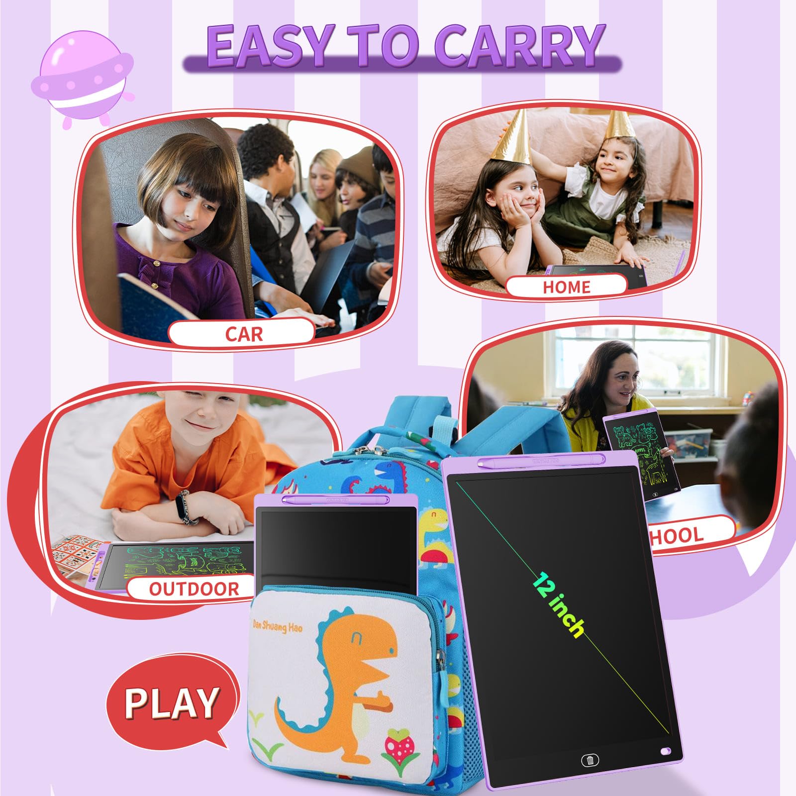 Tavoletta Grafica LCD Scrittura Colorato 12 Pollici, Lavagna da Disegno Cancellabile, Regalo Bambini, Tavoletta Grafica per Giochi per 2 3 4 5 6 7 Anni (Viola)
