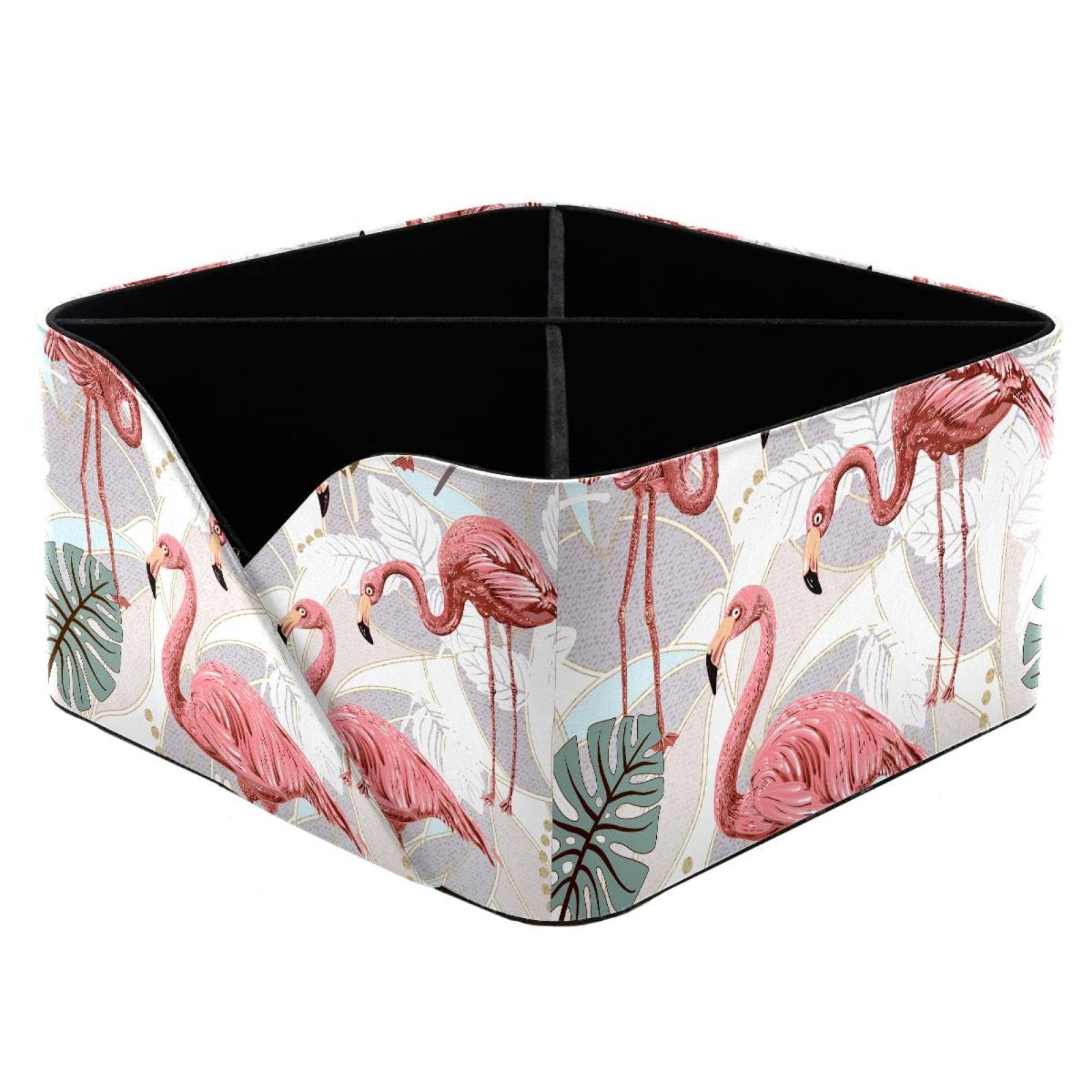 KengjuTesu Famingo and Palm Leaves Desktop Organizer Pen Holder, Rectangular Pencil Cup for Office, Study and Makeup Stations