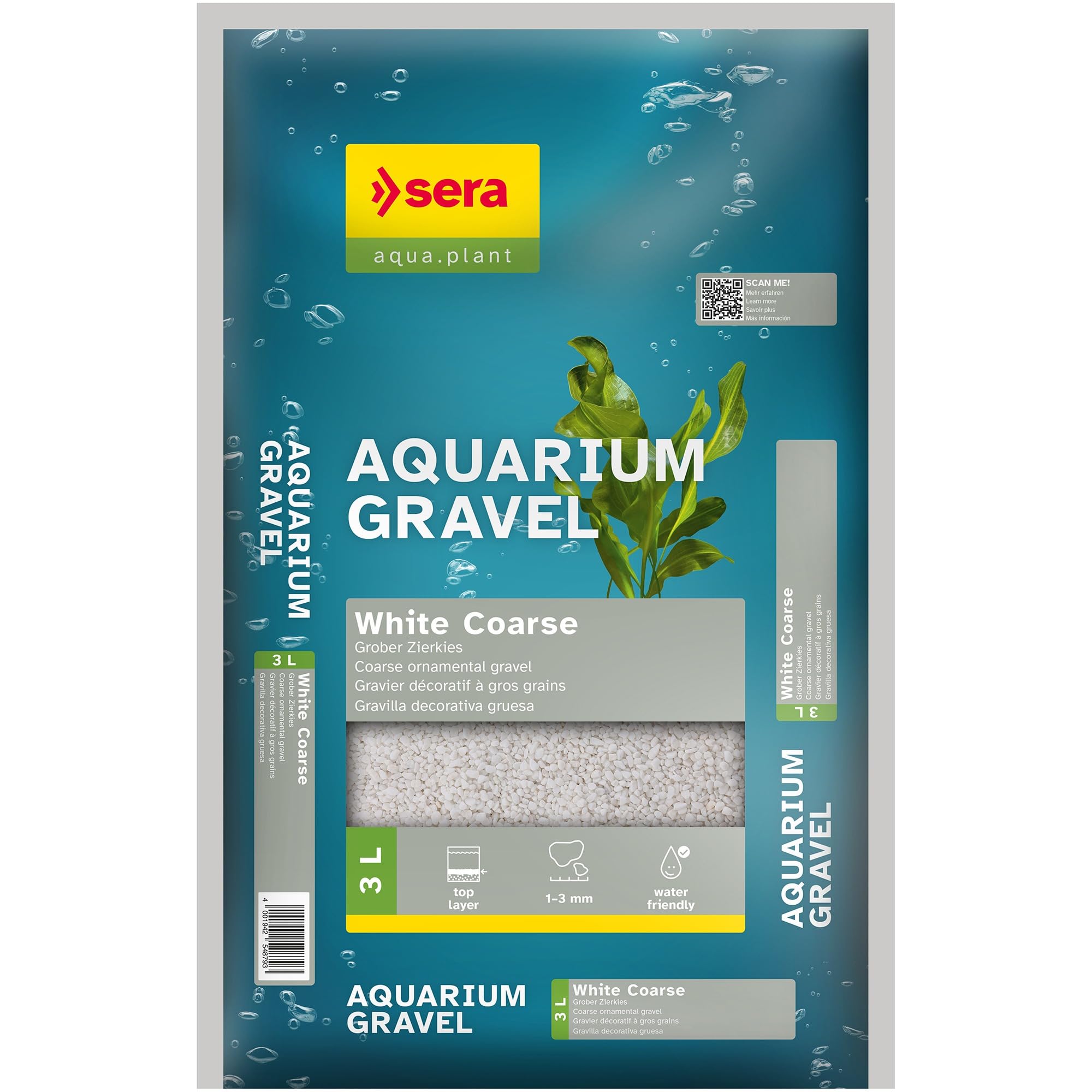 Sera Aquarium Gravel White Coarse 3 L | Substrato per Tutti Gli acquari d’Acqua Dolce | Sicuro per Pesci, Loricaridi e gamberetti | Aspetto Naturale
