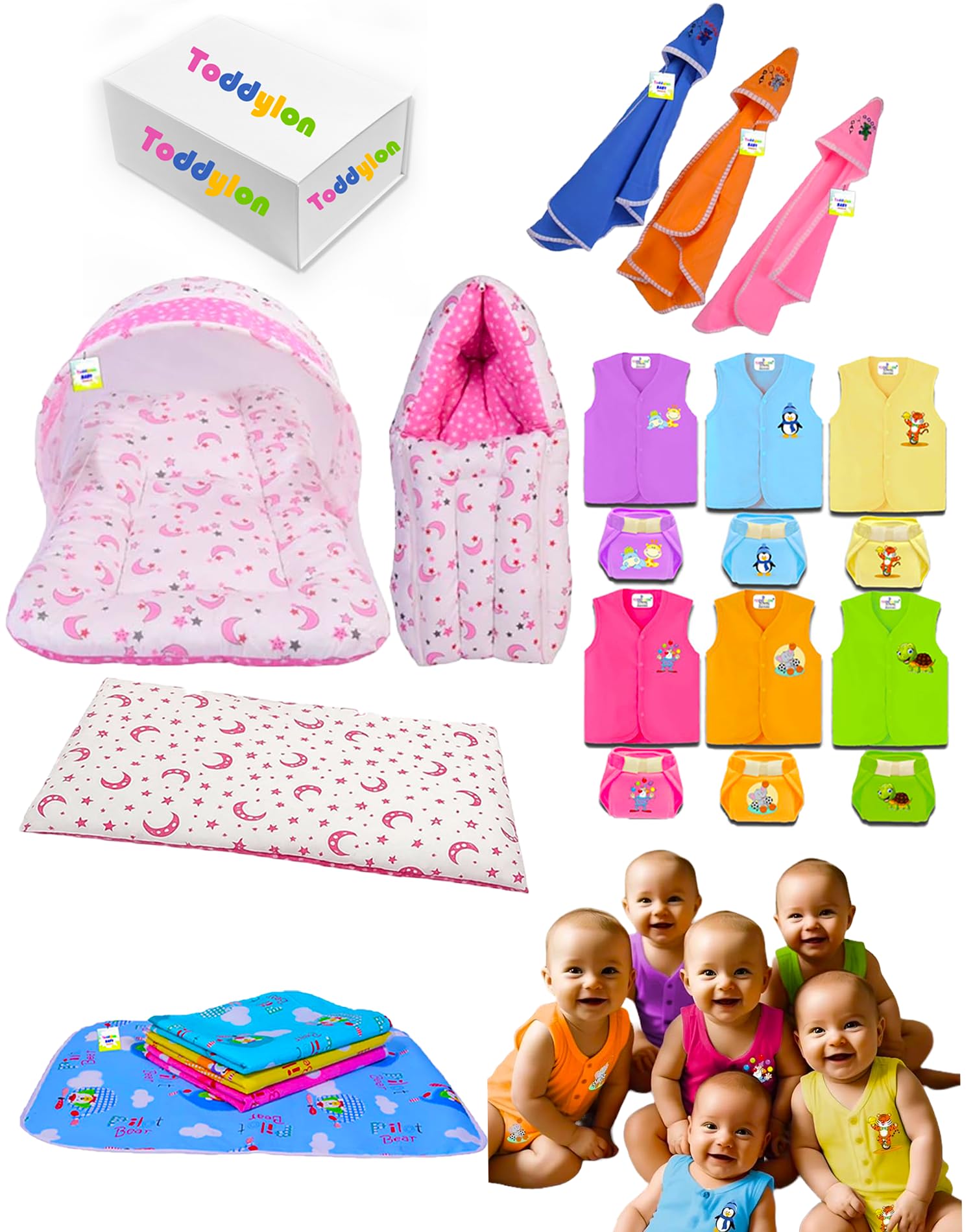 Toddylon 29 in 1 New Born Baby Complete Daily Items Combo Gift Packs | Newborn Bedding | Infants Clothes | (0-6 Months) Pink-image-25