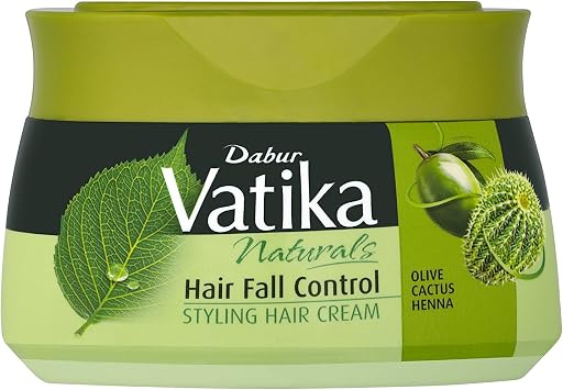 Dabur Vatika Naturals Hair Fall Control Styling Hair Cream with Olive, Cactus, and Henna Anti-Chute 140ml - Packaging may vary