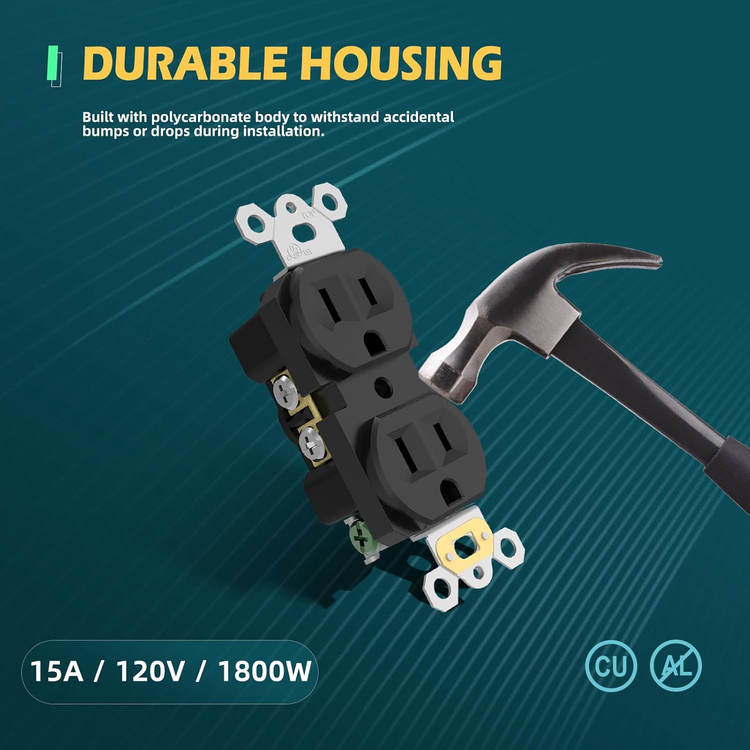 TOPELER Duplex Receptacle Outlets, 15A Standard Electrical Wall Receptacle for Commercial and Residential, Non-Tamper Resistant Outlets, 2 Pole 3-Wire, Self-Grounding, UL Listed, Black, 50 Pack