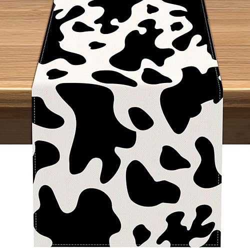 Nepnuser Camino de mesa con estampado de vaca de lino decoración de fiesta de cumpleaños comedor cocina decoración del hogar 13 x 90 pulgadas
