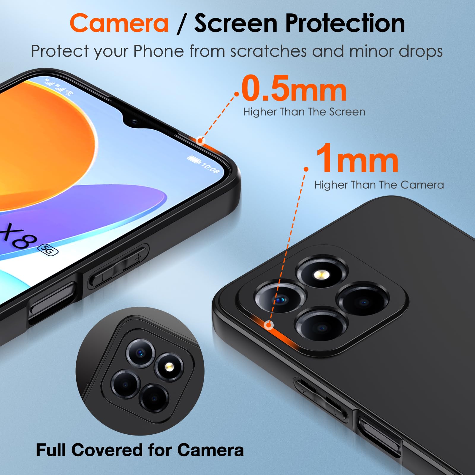 IVoler Cover Per Honor 70 Lite / X8 5G / X6a / X6 - Custodia Morbida TPU Antiurto Grado Militare, Nero, Anti-Impronta - 2